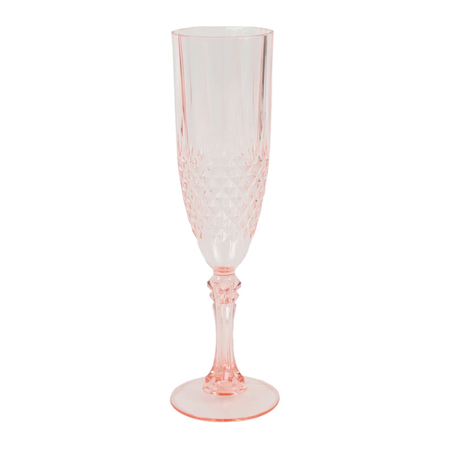 6-Pack Plastic Wedding Toast Flutes Transparent Blush Crystal Cut Style - Reusable Champagne Glasses 8oz