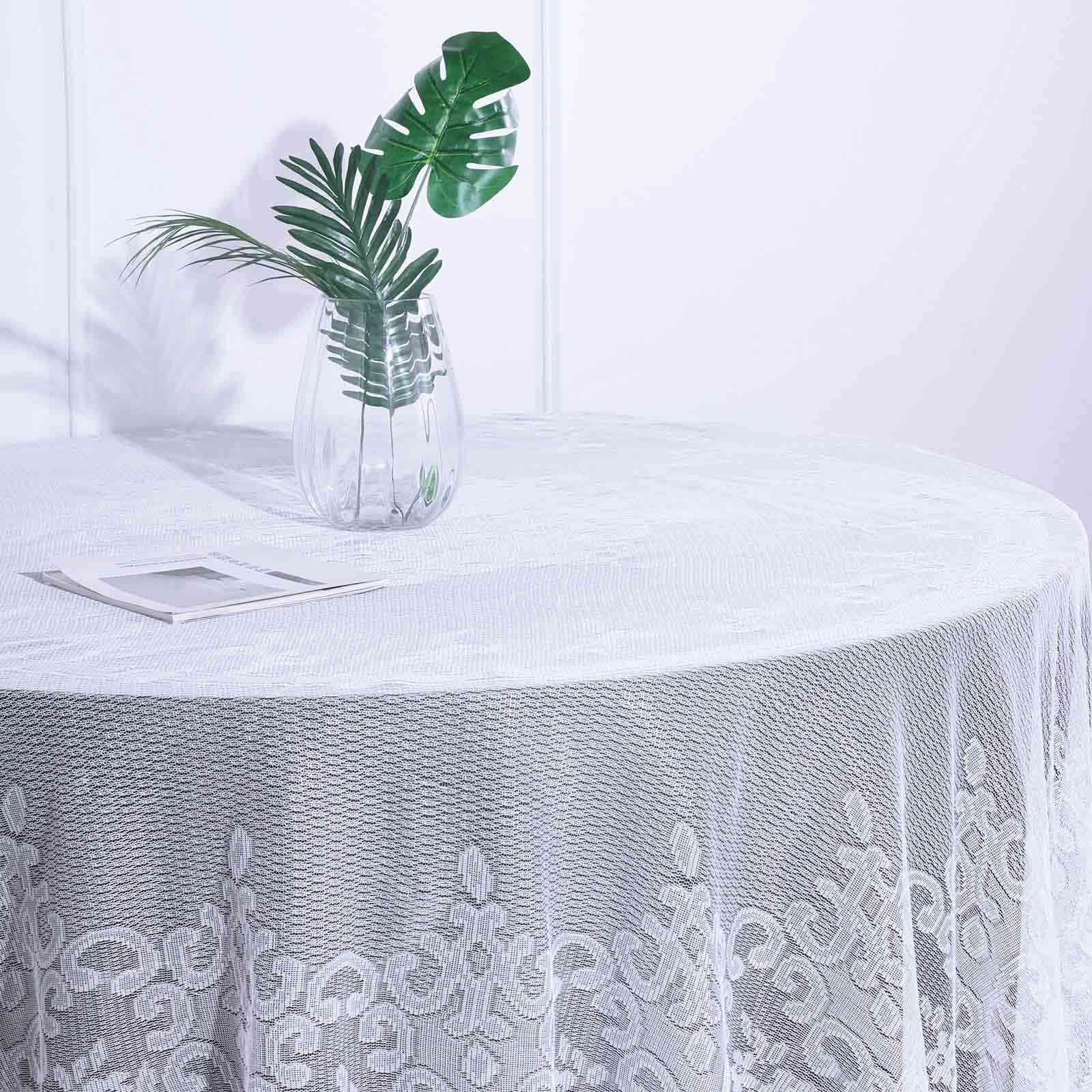 Lace 108 Round Tablecloth White - Premium Design for Formal Table Settings