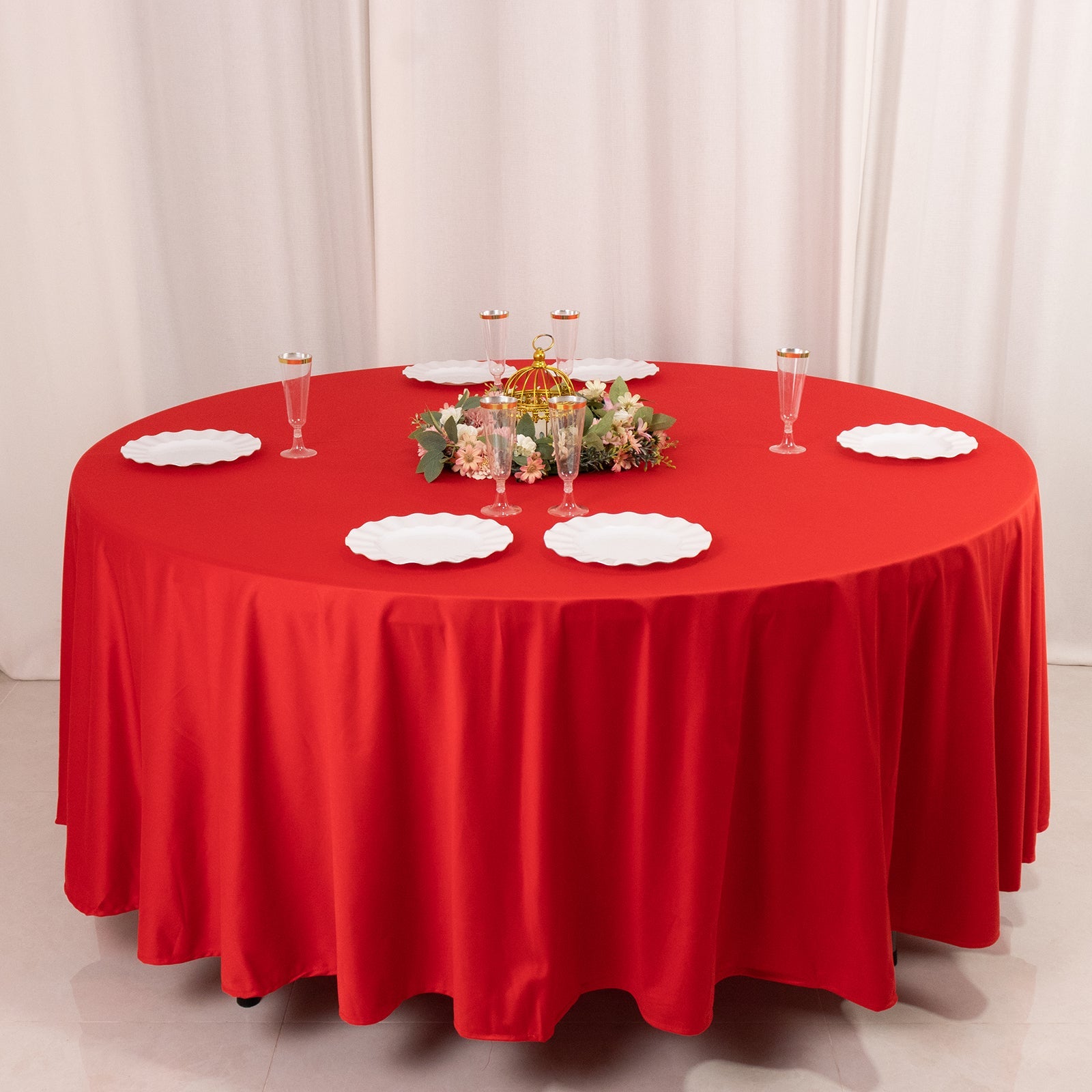 Premium Scuba Round 108 Tablecloth Red - Wrinkle Free & Stain Resistant Table Cover