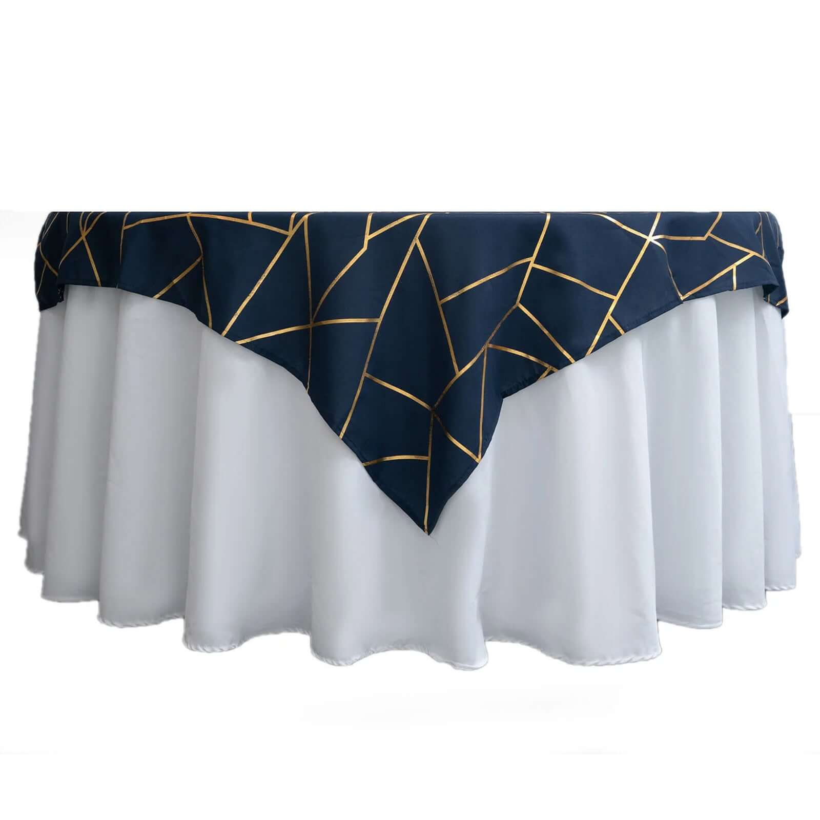 Polyester 54x54 Table Overlay Square Tablecloth Navy with Gold Foil Geometric Pattern - Wrinkle-Resistant & Durable Table Topper