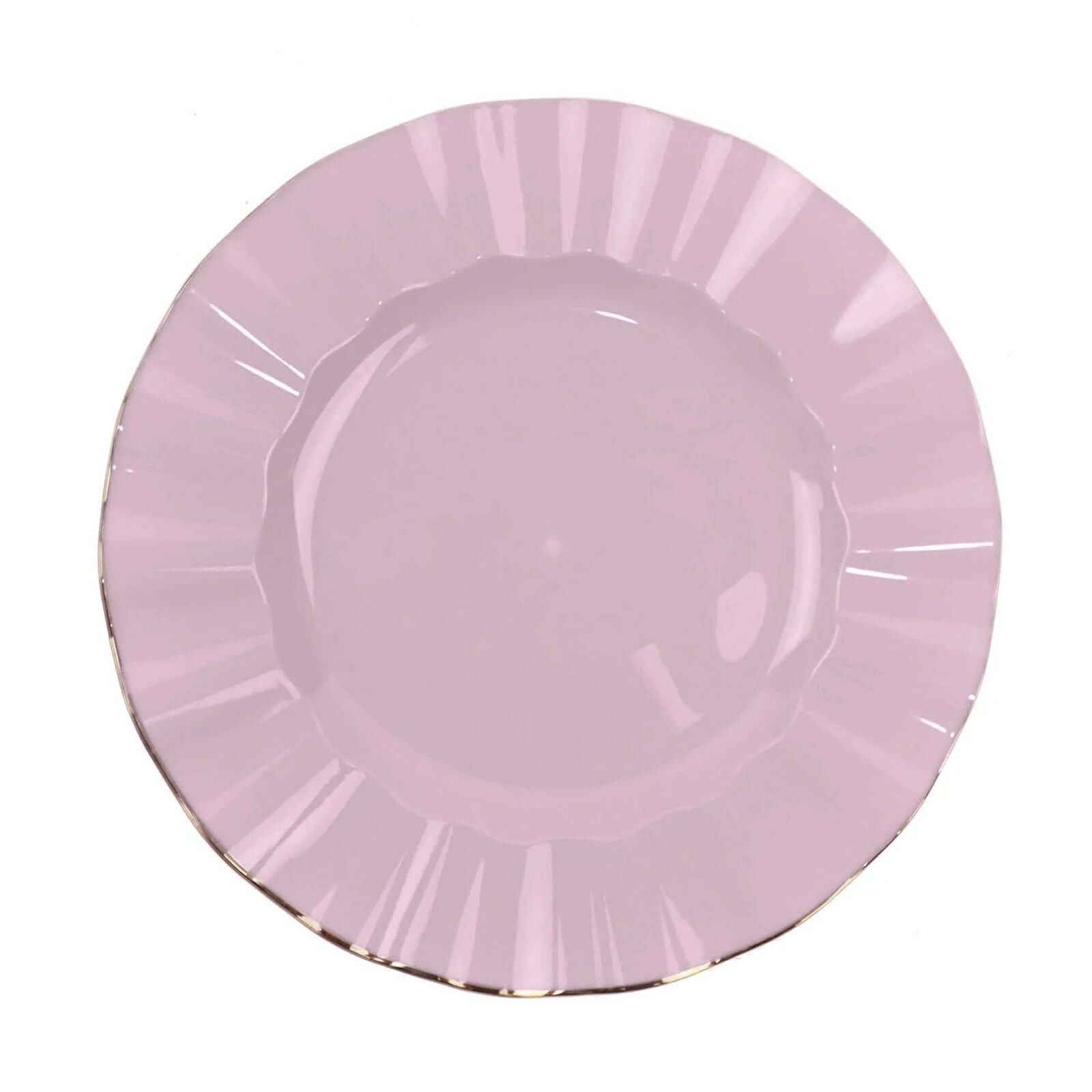 10-Pack Plastic 11 Round Dinner Plates in Lavender Lilac Ruffled Rim with Gold Edging - Sturdy Disposable Dinnerware