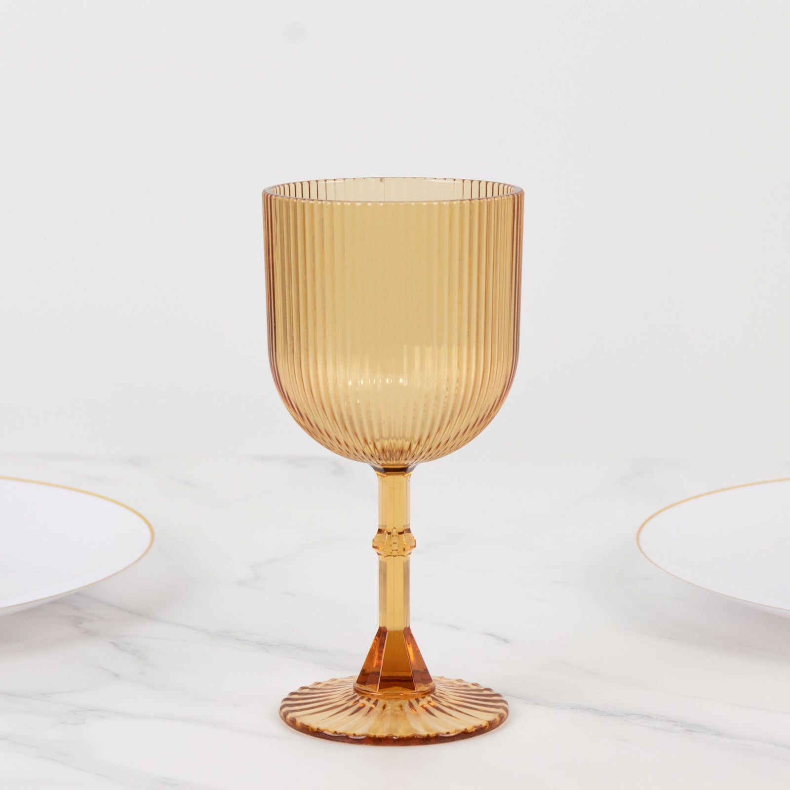 12-Pack Plastic Goblets Amber Gold Vintage Ribbed Pattern - Reusable Shatterproof Glassware 9oz