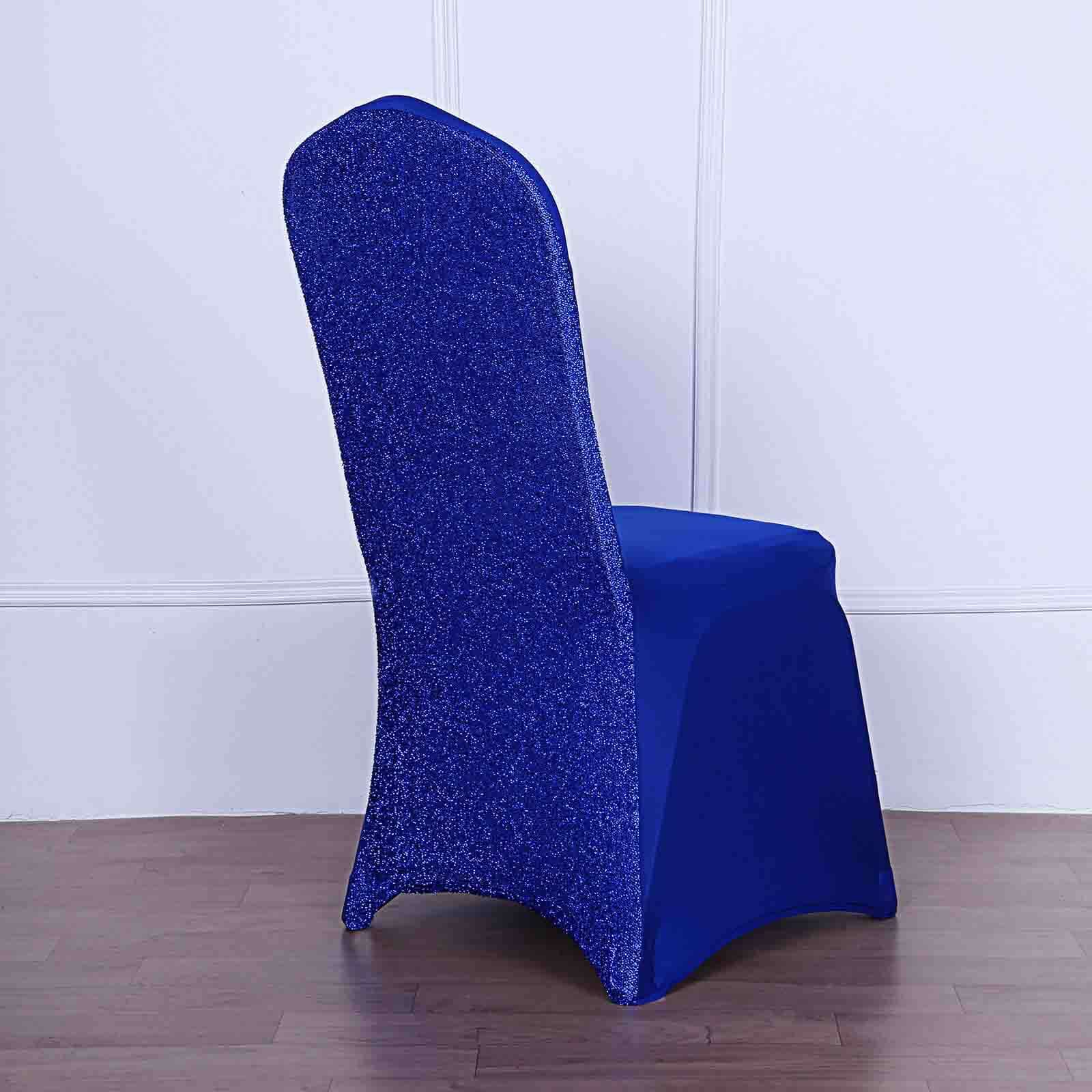 Spandex Chair Cover with Metallic Shimmer Tinsel Back for Banquet Chairs Royal Blue - Fitted Slipcover