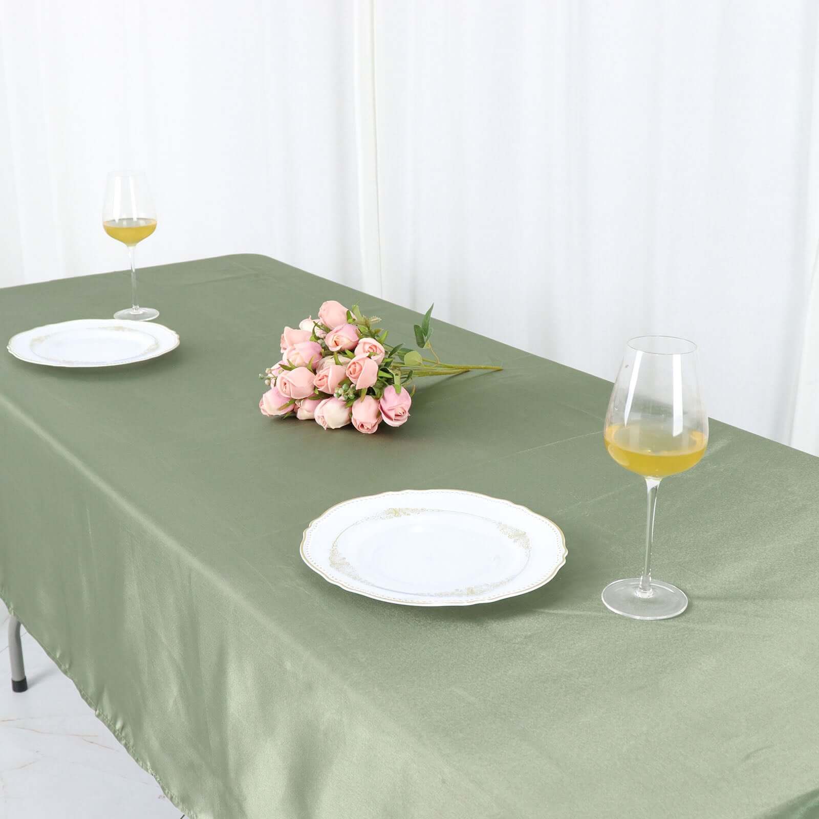 Satin Rectangular 60x102 Tablecloth Dusty Sage Green - Smooth and Lustrous Table Cover