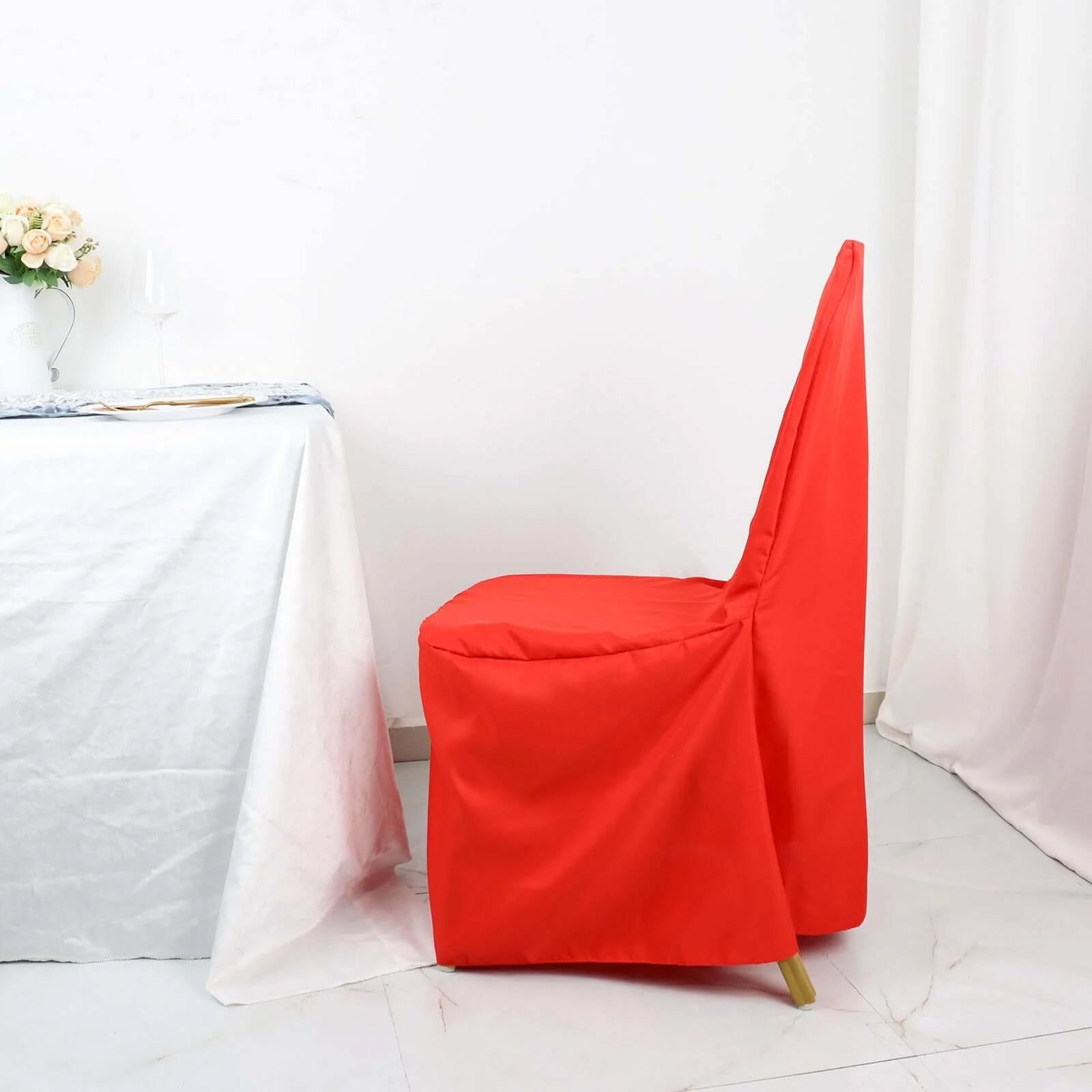 10 Pack Polyester Chair Cover for Banquet Chairs Red - Stain-Resistant Reusable Slip-On Slipcover