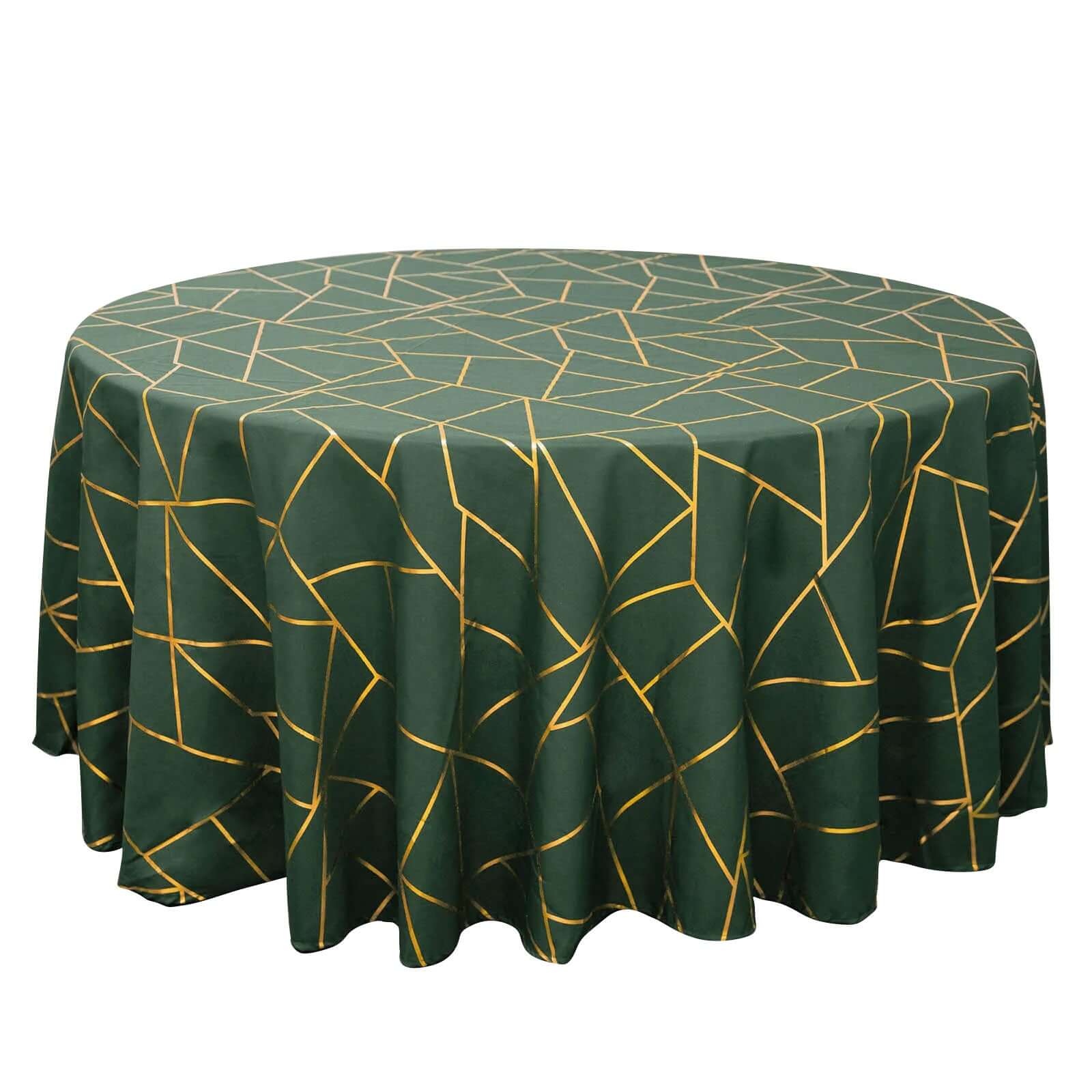 Polyester 120 Round Tablecloth Hunter with Gold Foil Geometric Pattern Wrinkle-Resistant Seamless Table Cover