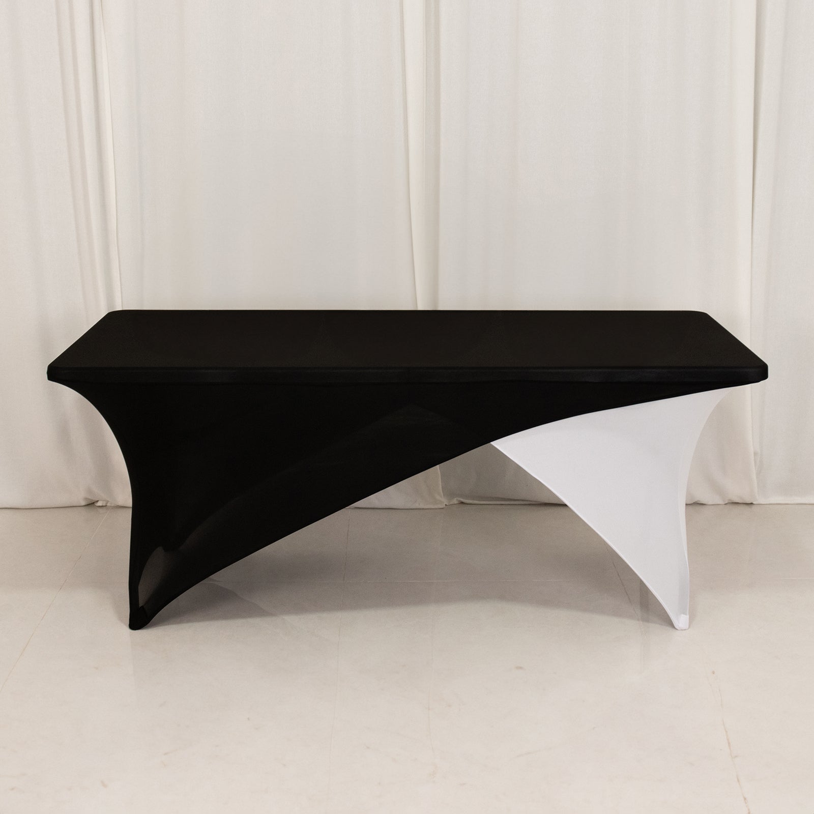 Stretch Spandex 72x30 Rectangle Table Cover Black/White Cross Over Design - Versatile & Sleek Two-Piece Fitted Tablecloth with Elastic Foot Pockets