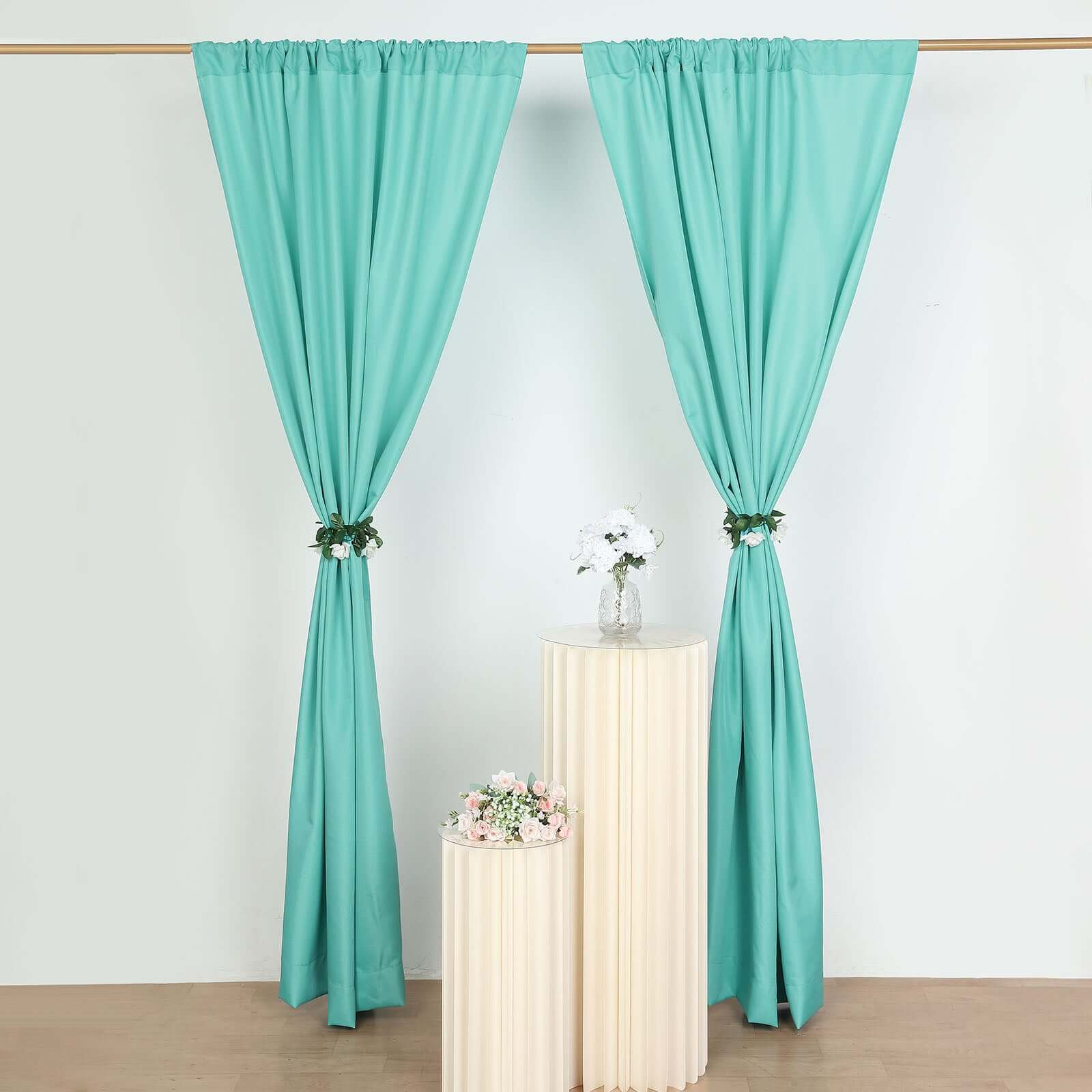 2 Pack Turquoise Polyester Event Curtain Drapes, 10ftx8ft Backdrop Event Panels With Rod Pockets 130 GSM