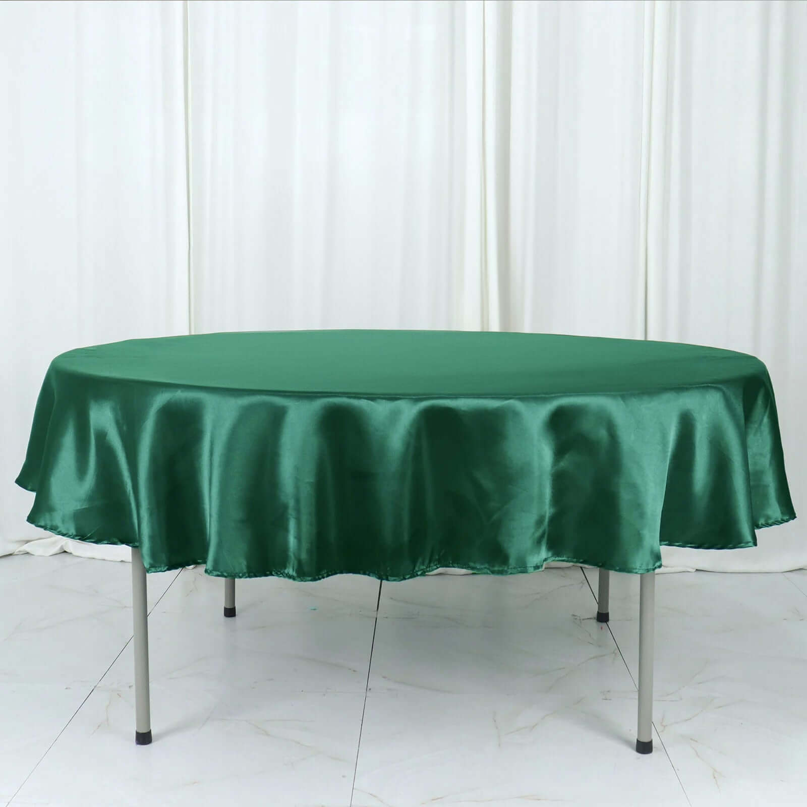 Satin 90 Round Tablecloth Hunter Emerald Green - Smooth and Lustrous Table Cover