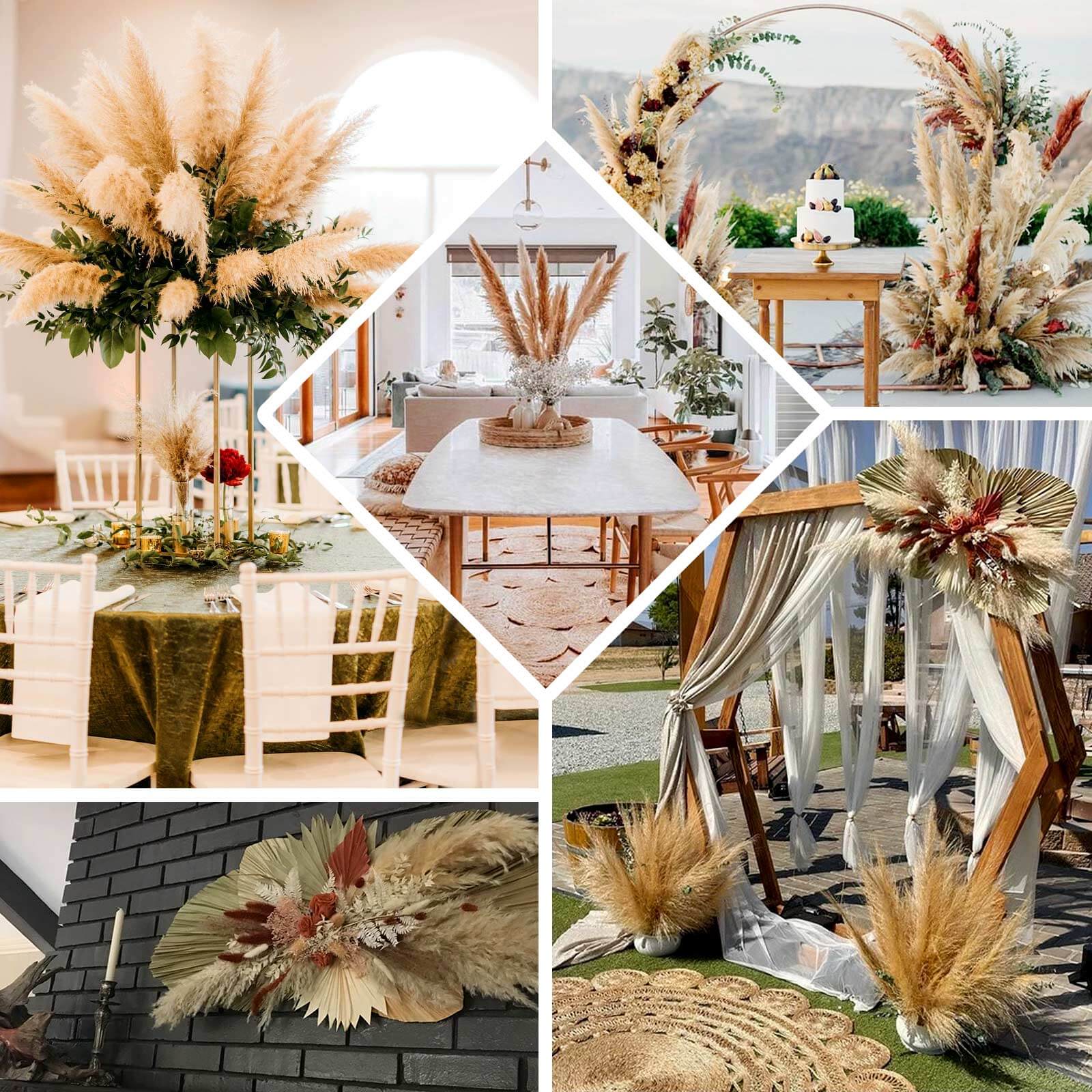 6 Stems Natural Dried Pampas Grass Decor Wheat Tint - Tall Plant Sprays for Boho Chic Vase Displays Backdrops & Event Styling 49