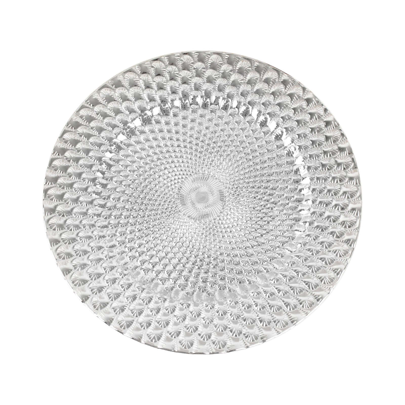 6-Pack Plastic Round Charger Plates 13 in Silver with Peacock Pattern, Exquisite Decorative Dinner Party Charger Tableware