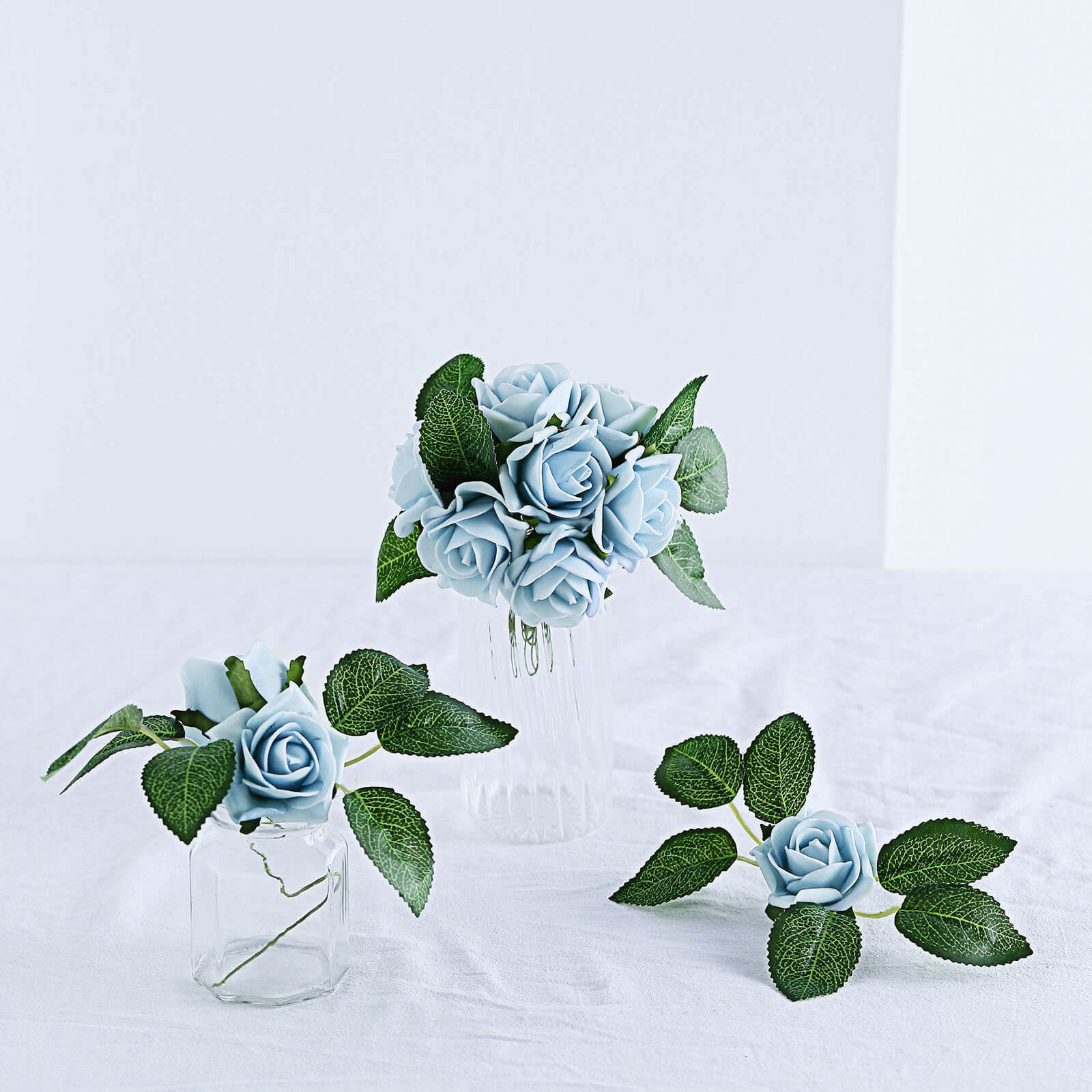 24 Roses 2 Dusty Blue Artificial Foam Flowers With Stem Wire and Leaves