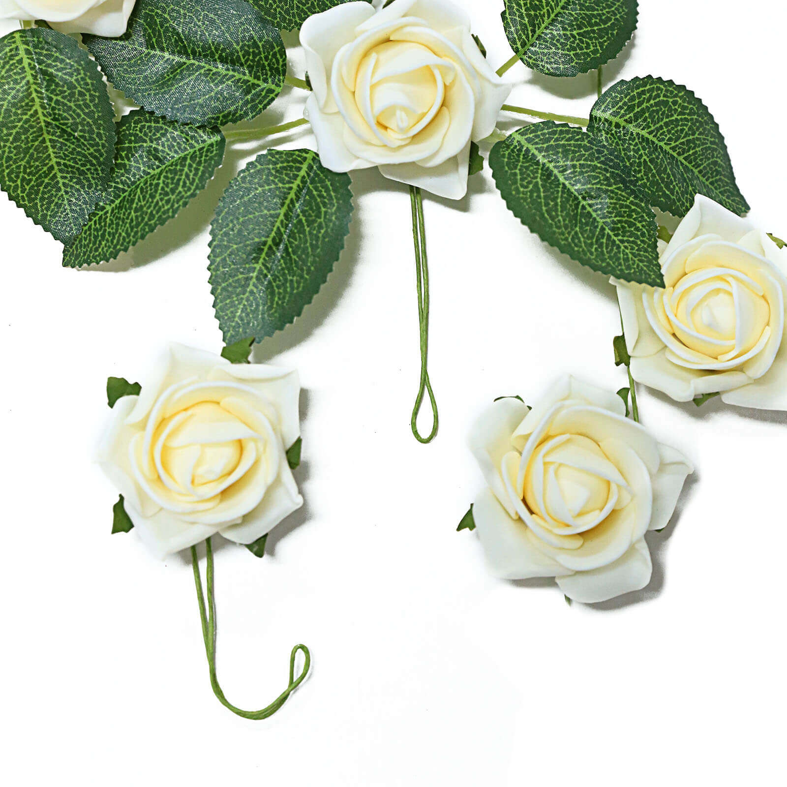 24 Roses 2 Cream Artificial Foam Flowers With Stem Wire and Leaves