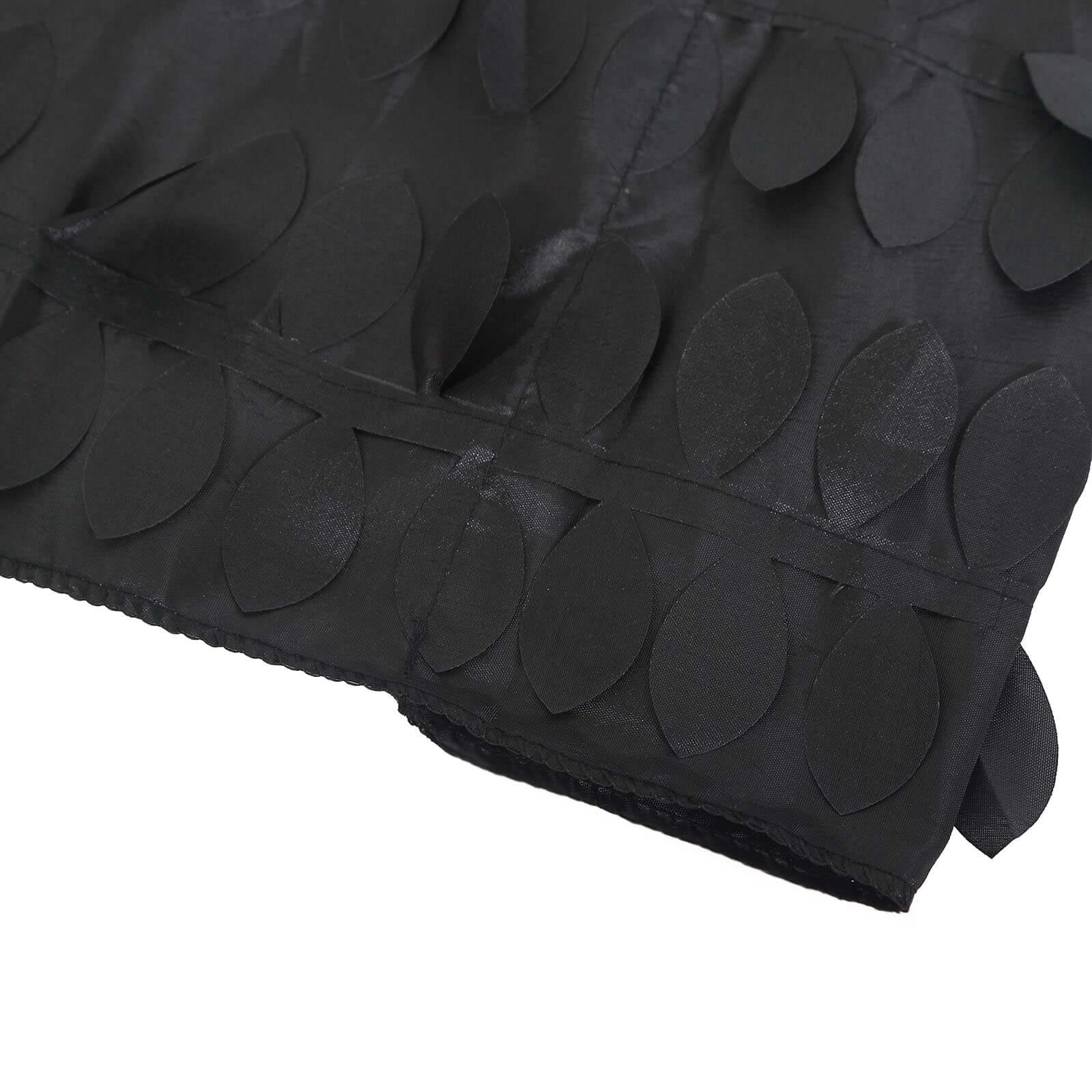 8ftx8ft Black 3D Leaf Petal Taffeta Event Curtain Drapes, Backdrop Event Panel With Rod Pocket