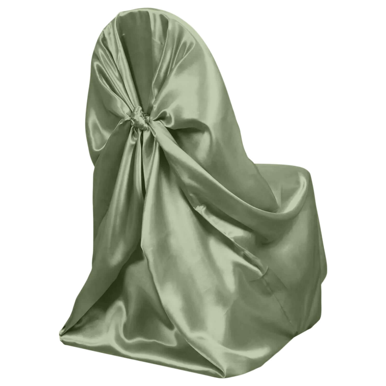 Satin Chair Cover Self-Tie Universal Design Dusty Sage Green - Durable Slip-On Cover for Folding, Dining, Banquet & Standard Chairs