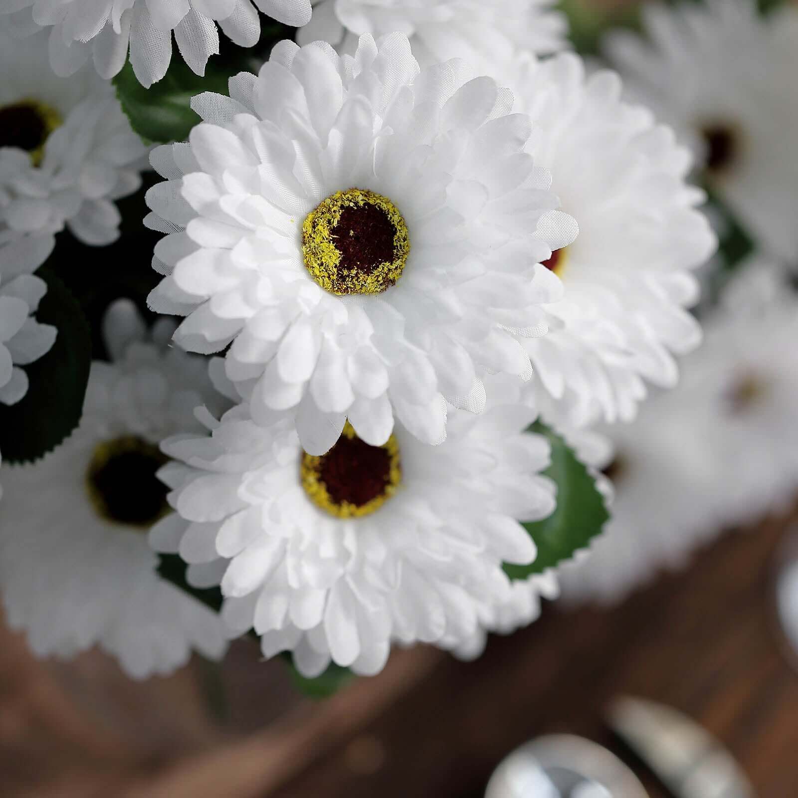 4 Bushes White Artificial Silk Gerbera Daisy Flower Bouquets, 28 Daisies