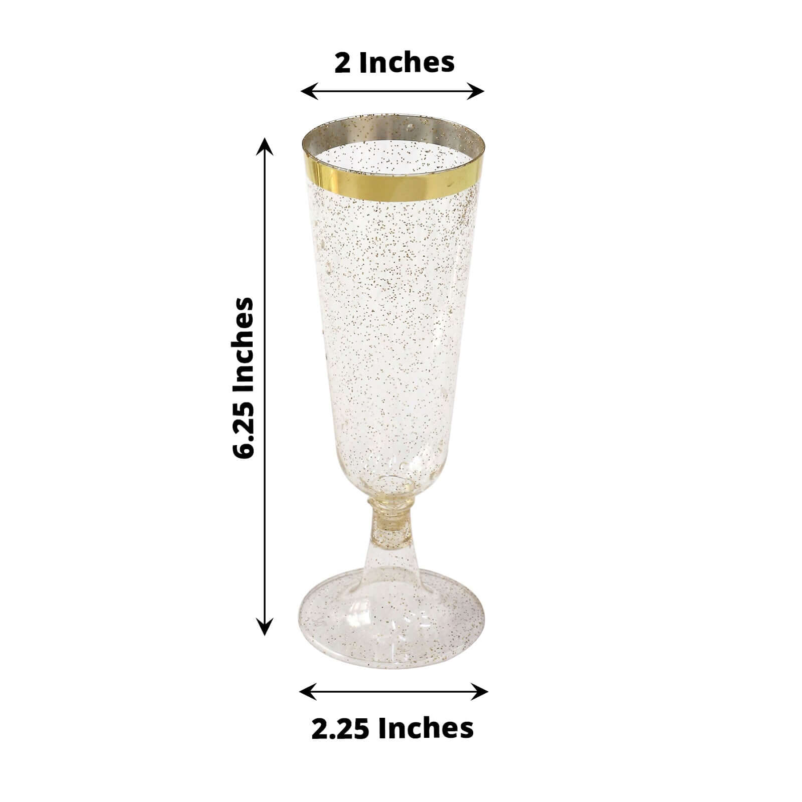 12-Pack Plastic Champagne Flutes Clear Gold Glittered with Gold Rim - Stylish Disposable Cocktail Glasses for Parties 5oz 6