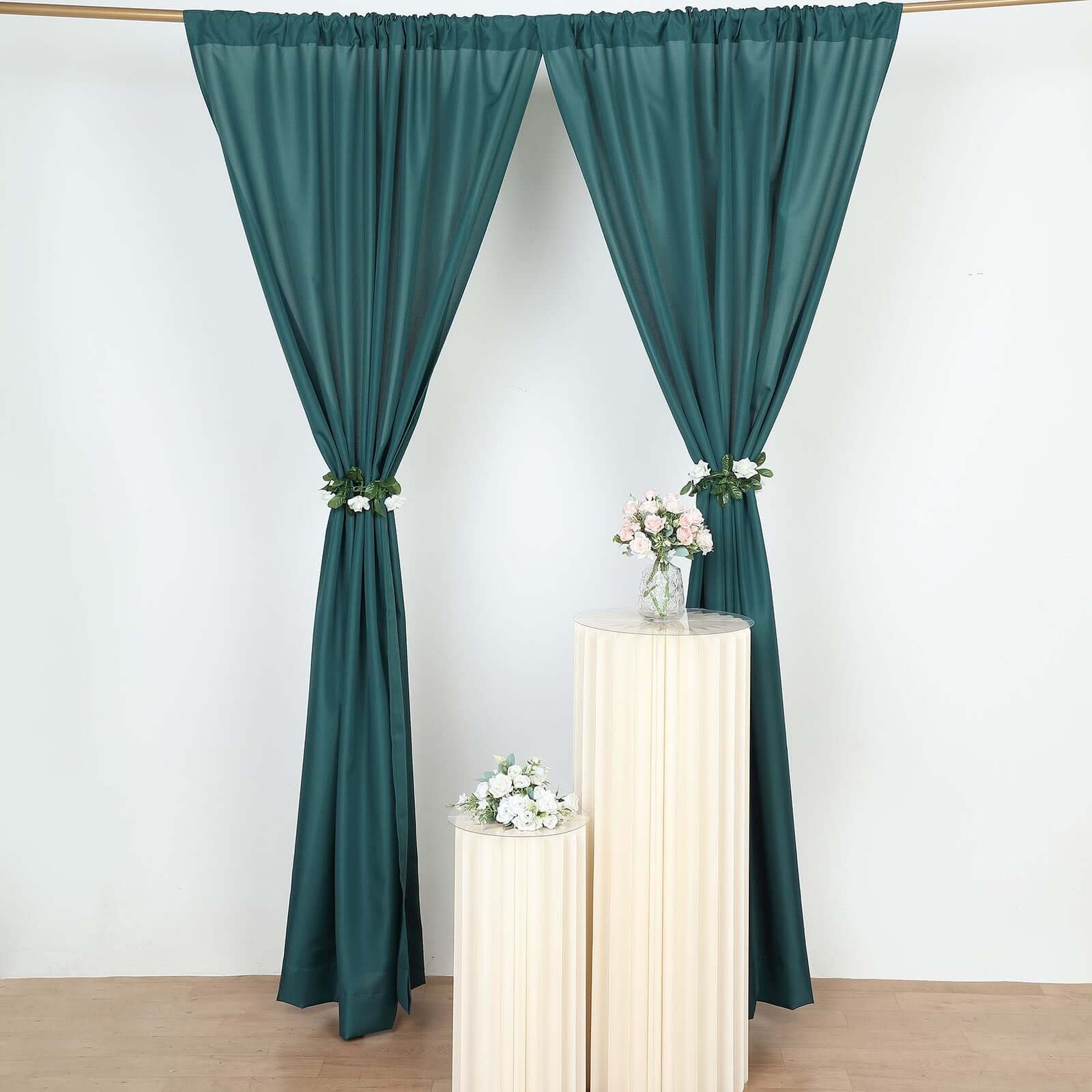 2 Pack Peacock Teal Polyester Event Curtain Drapes, 10ftx8ft Backdrop Event Panels With Rod Pockets 130 GSM