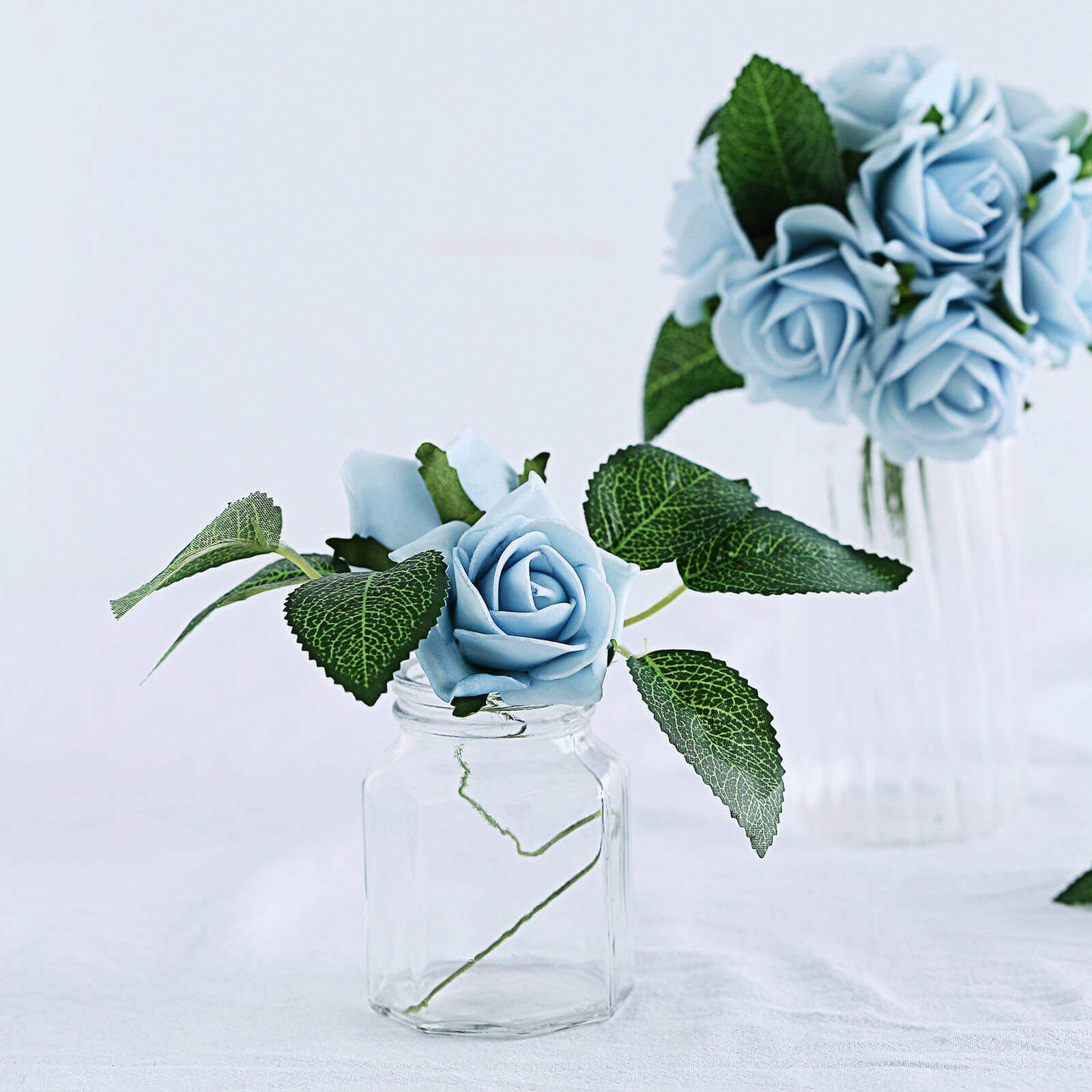 24 Roses 2 Dusty Blue Artificial Foam Flowers With Stem Wire and Leaves