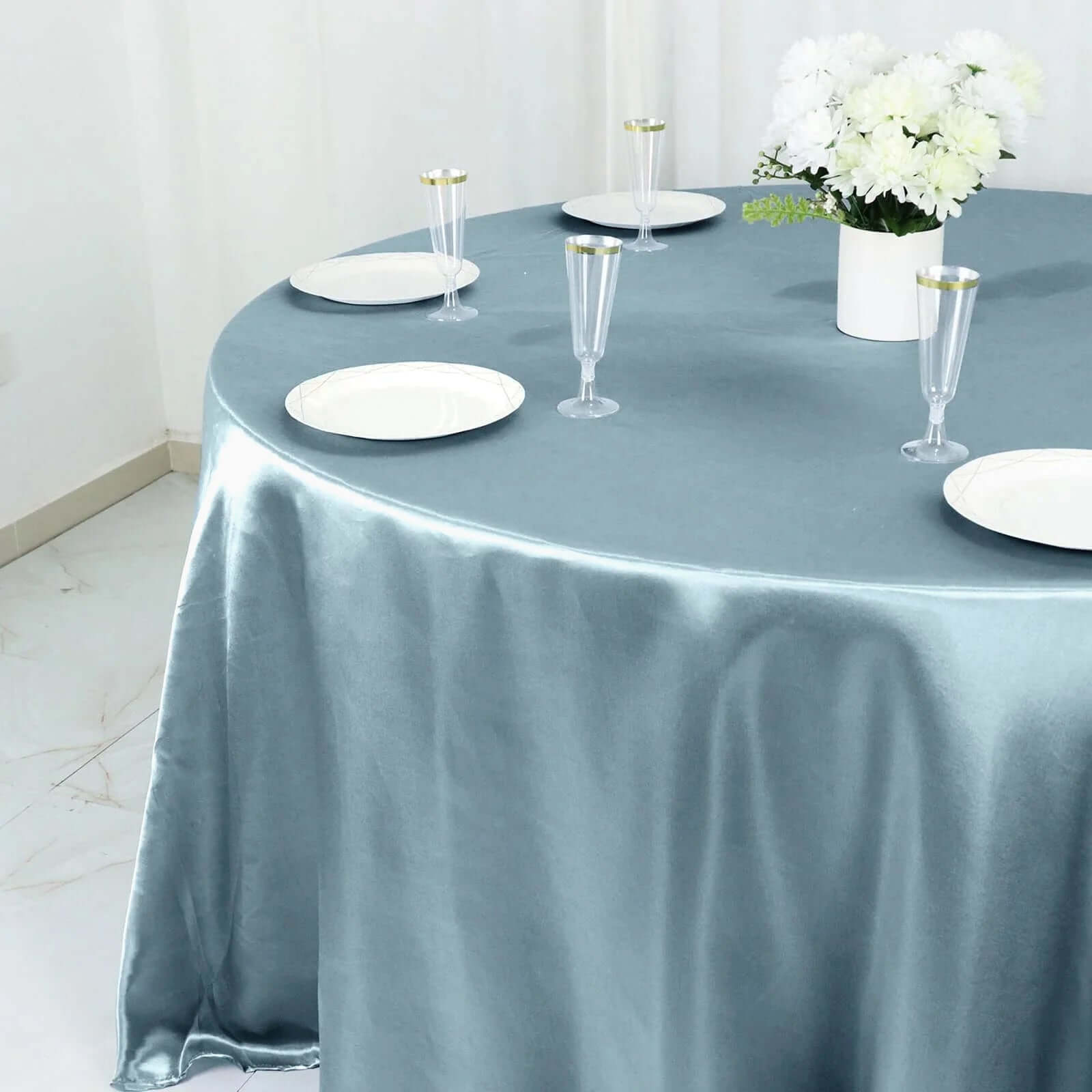 Satin 132 Round Tablecloth Dusty Blue - Stylish Seamless Table Cover