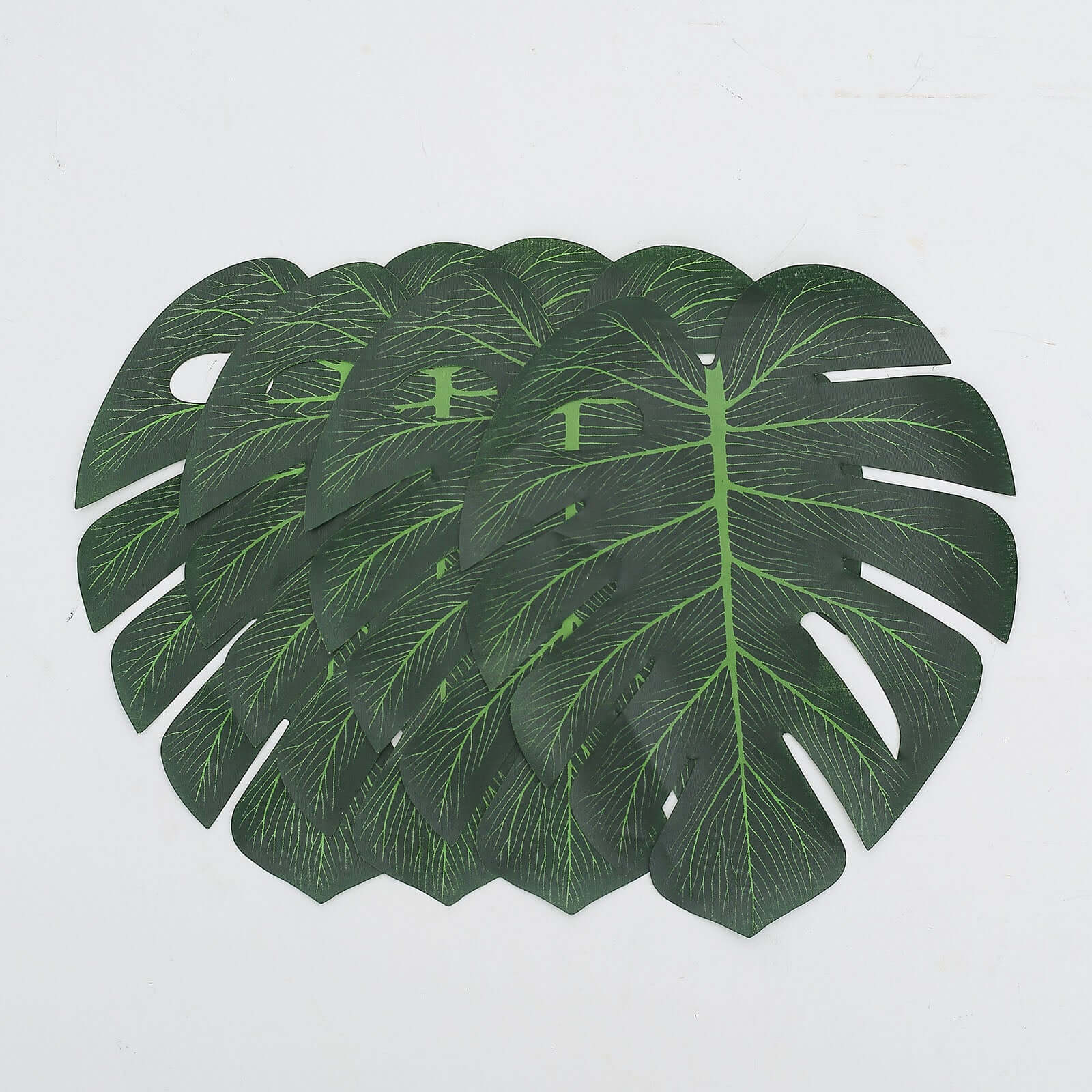 28 Pack Green And Gold Silk Tropical Monstera Palm Leaves, Assorted Artificial Jungle Theme Branches