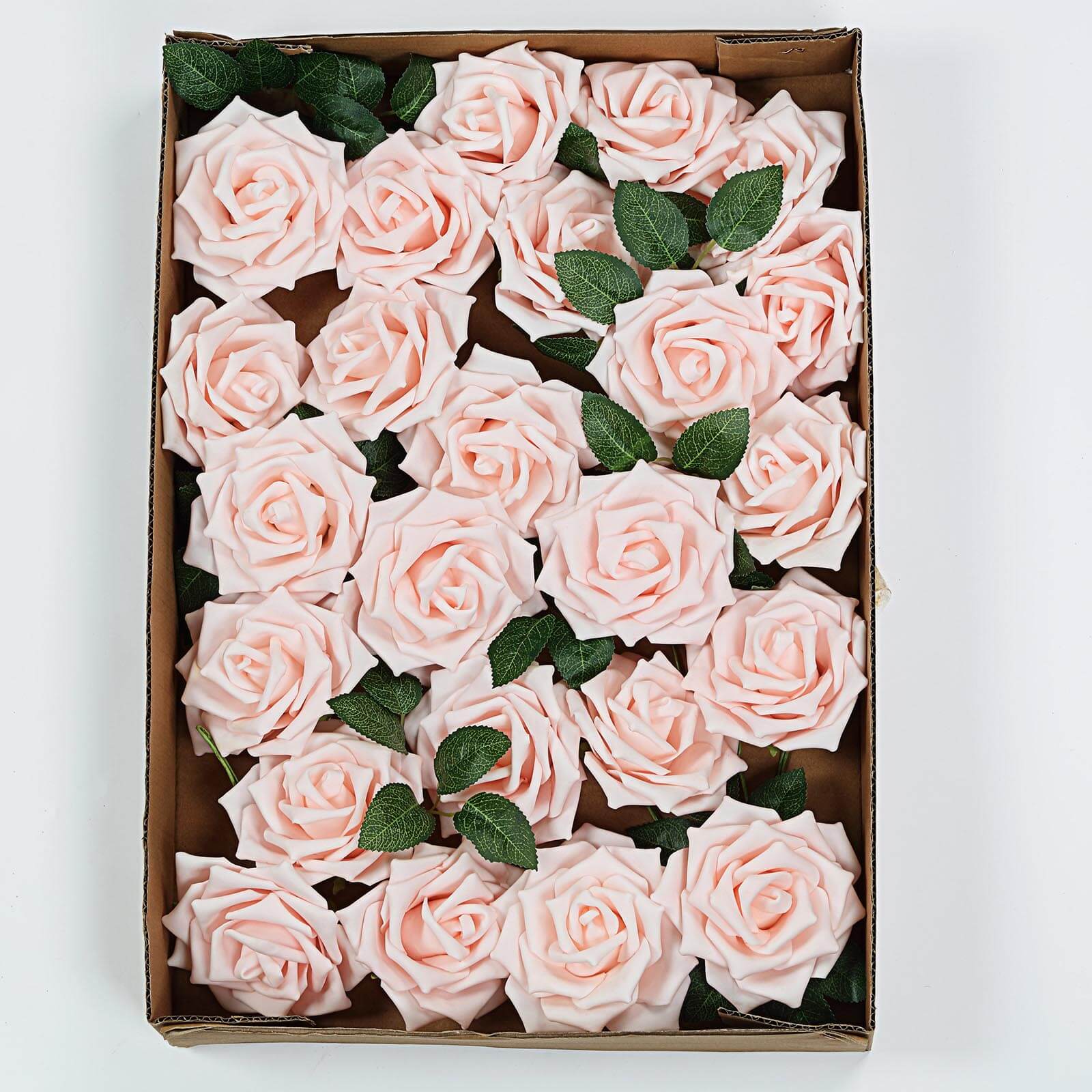 24 Roses 5 Blush Artificial Foam Flowers With Stem Wire and Leaves