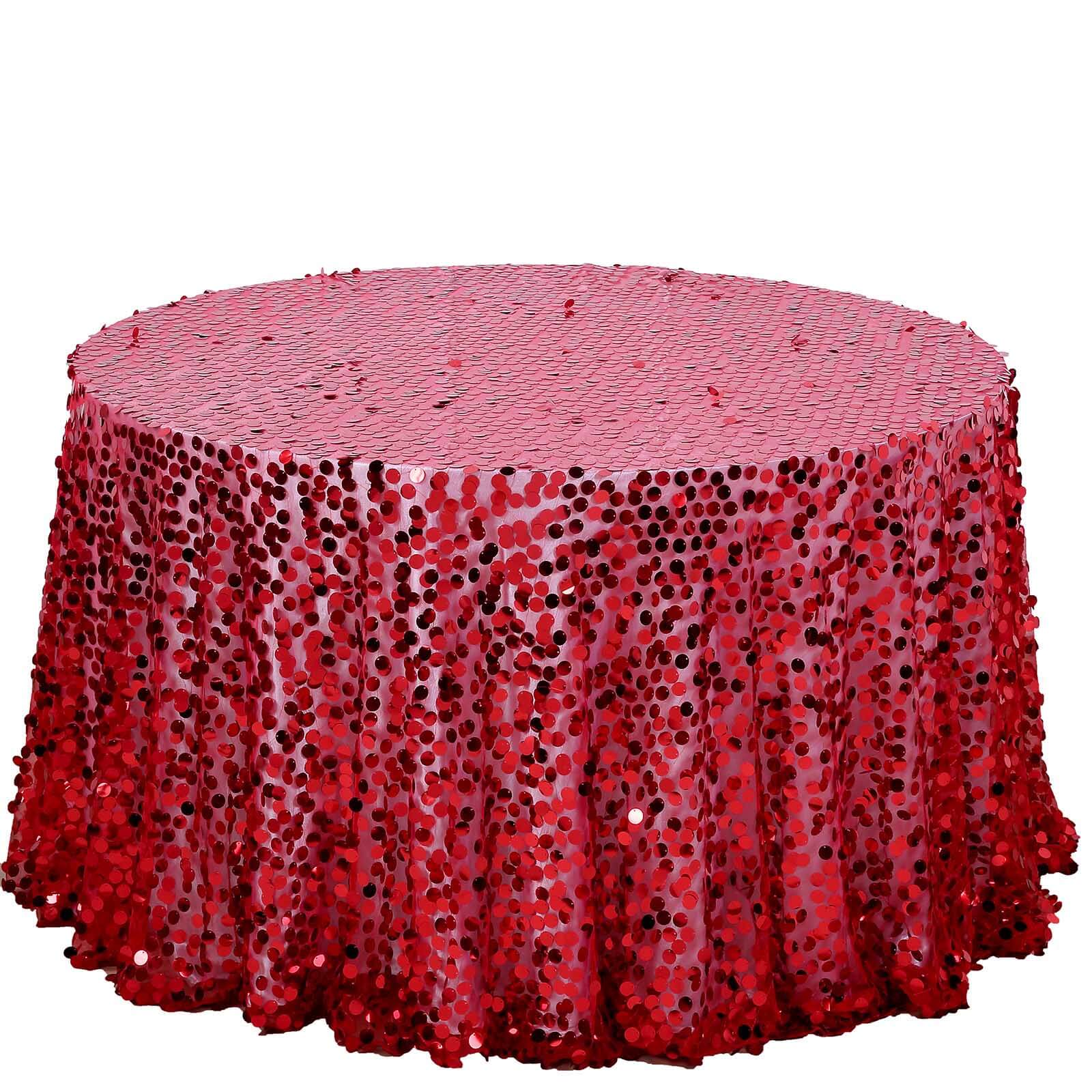 Sequin 120 Round Tablecloth Red - Seamless Big Payette Design Table Cover