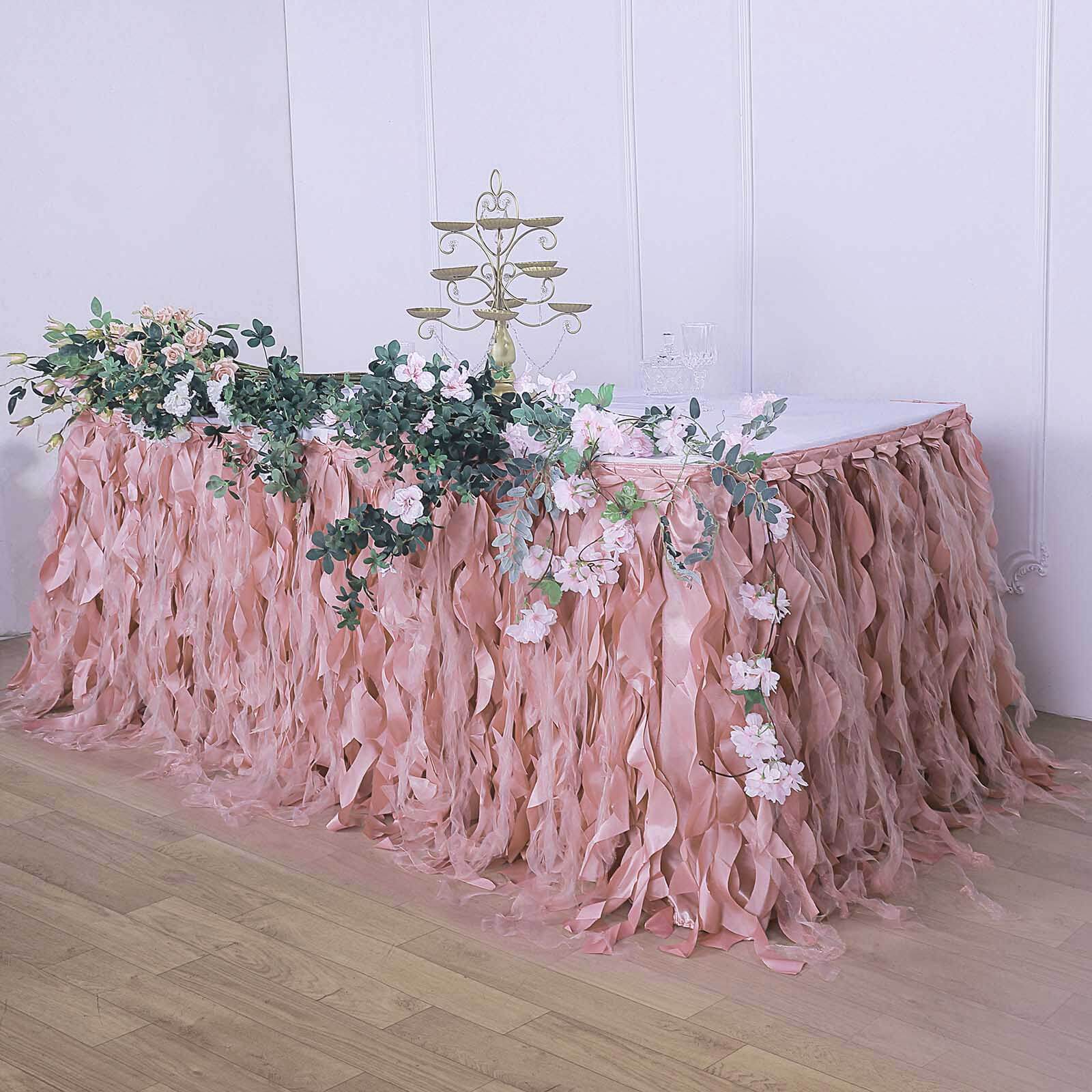 Taffeta 14ft Table Skirt Dusty Rose - Cascading Curly Willow Style Table Cover