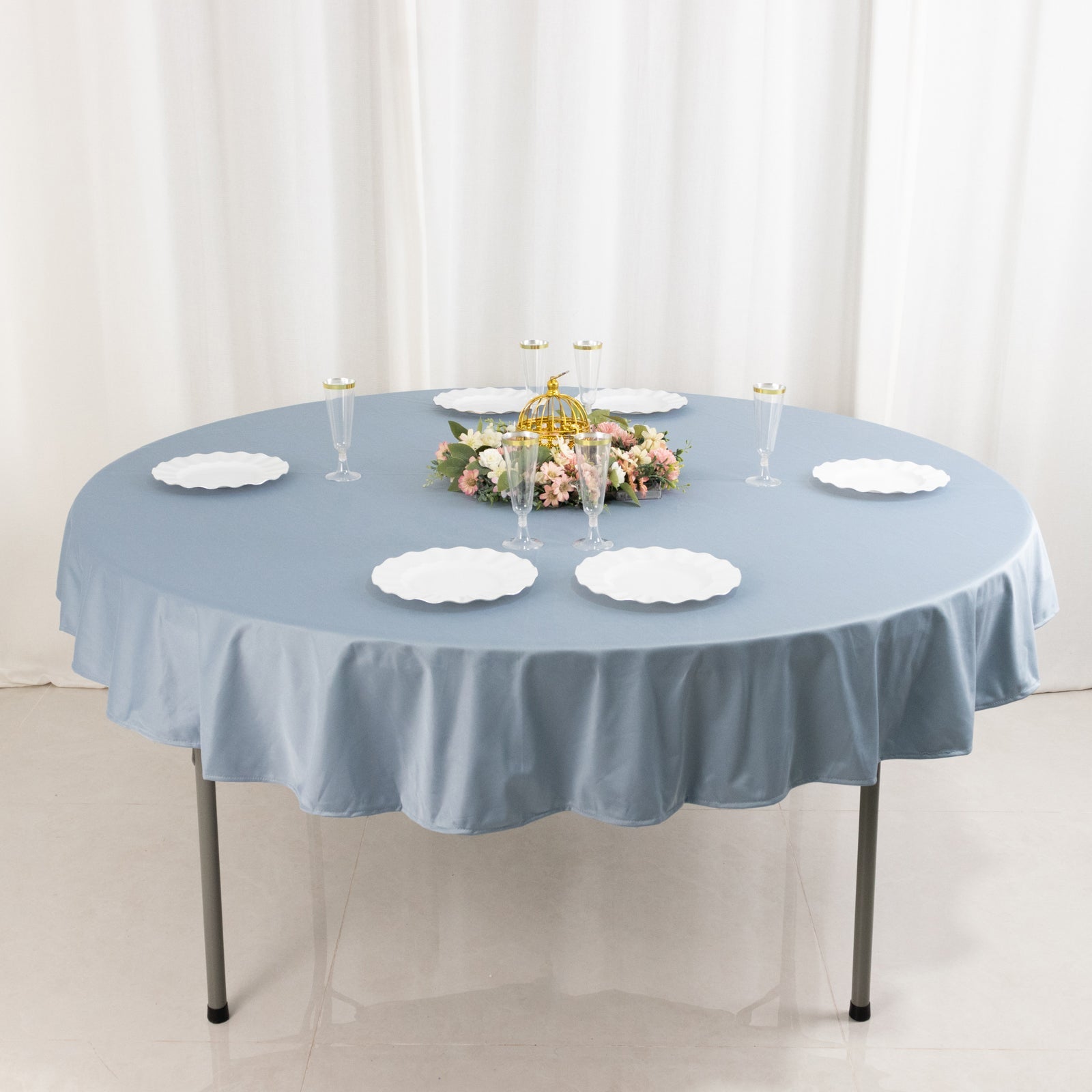 Premium Scuba Round 70 Tablecloth Dusty Blue - Wrinkle Free & Stain Resistant Table Cover