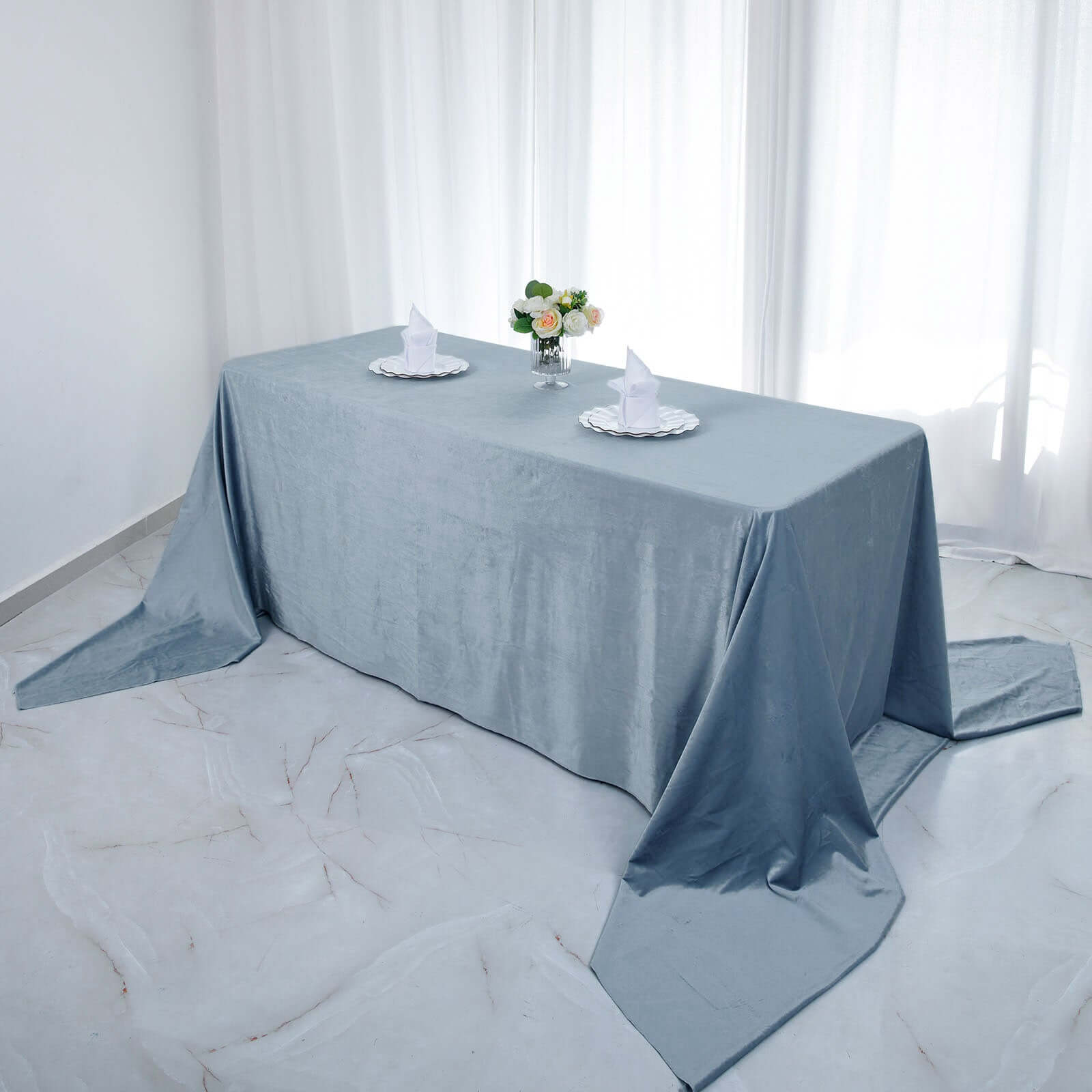 Premium Velvet 90x156 Rectangle Tablecloth Dusty Blue - Reusable Soft & Seamless Table Cover