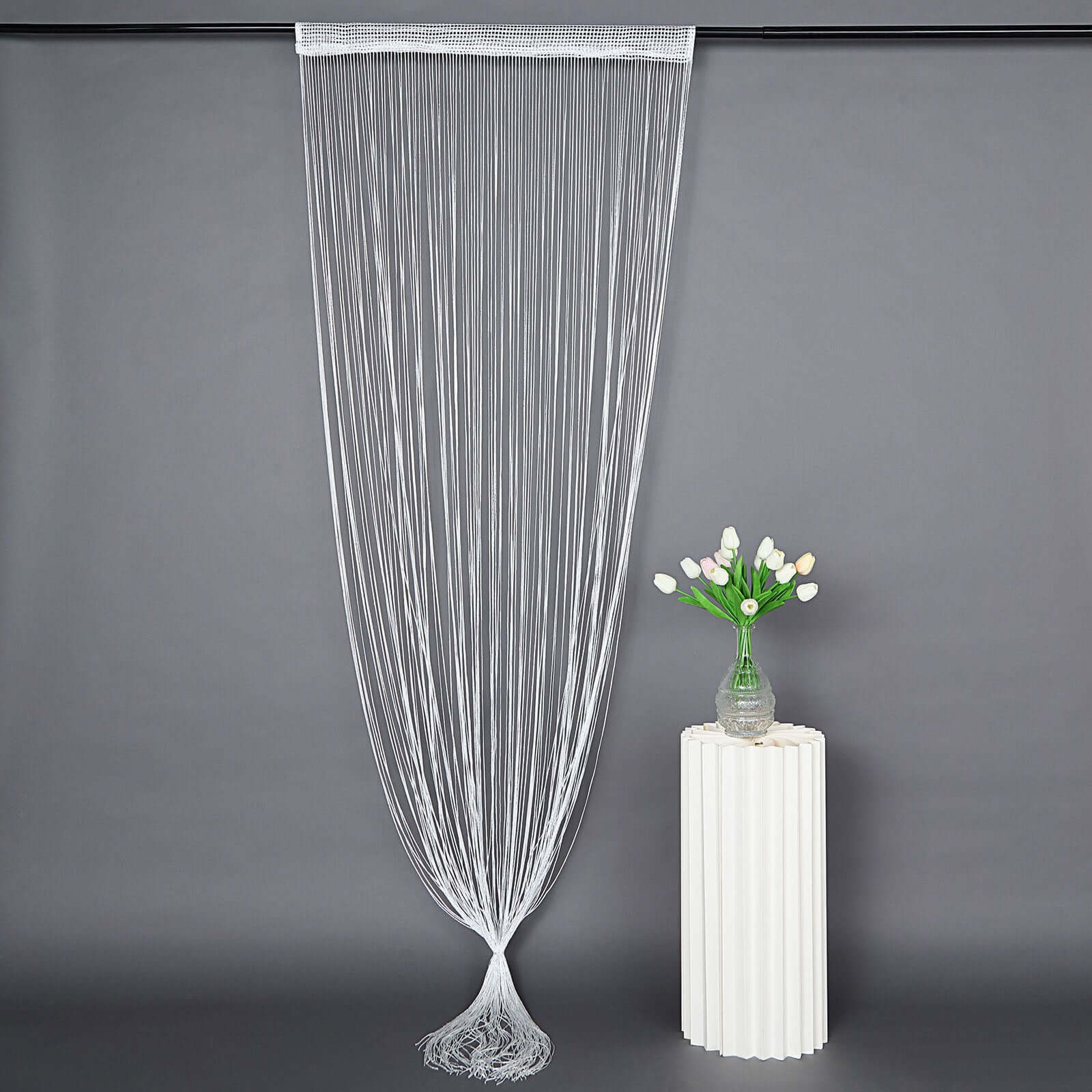 3ftx8ft White Silver Silk Tassel String Curtains, Decorative Room Divider Panels