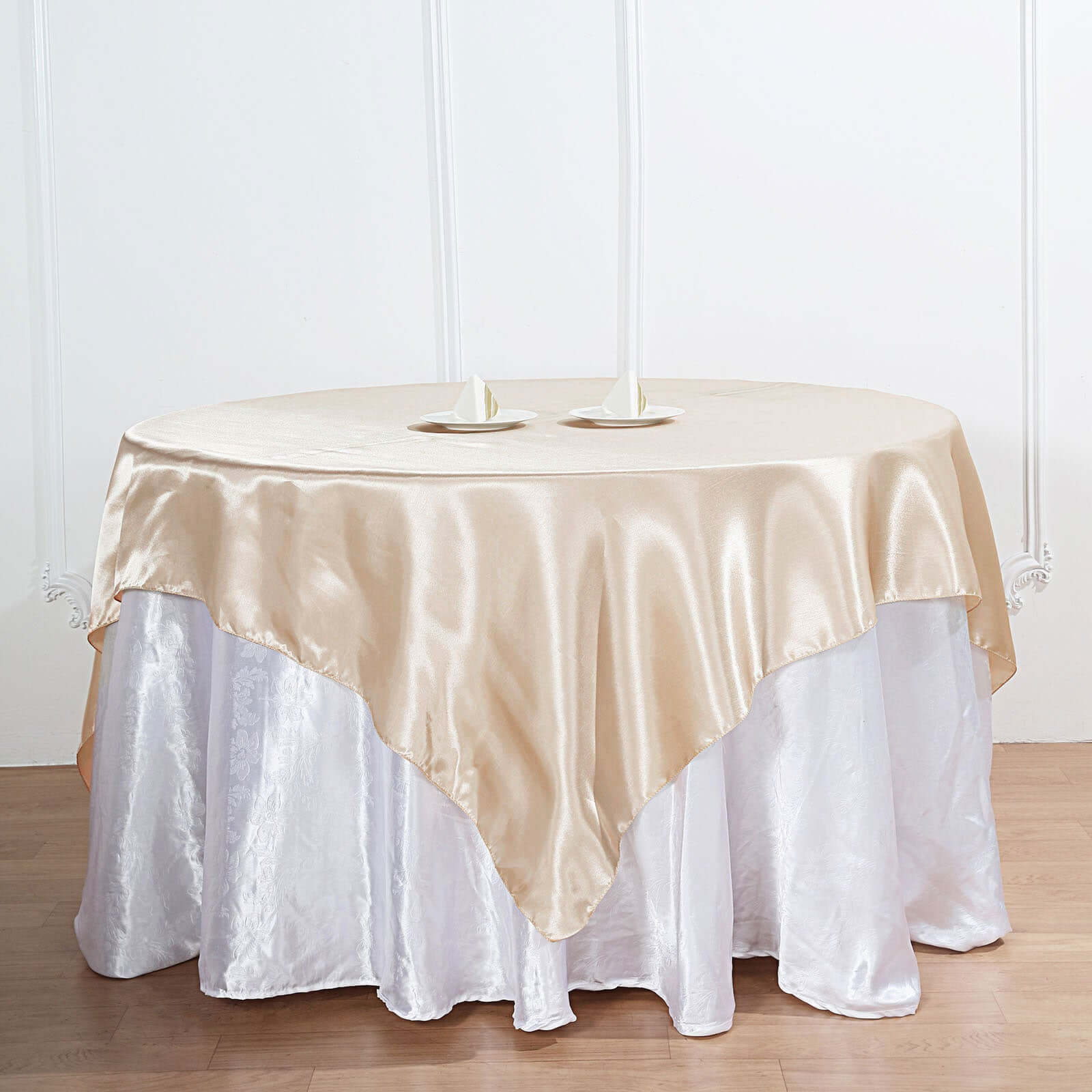 Satin 60x60 Table Overlay Square Tablecloth Beige - Smooth Silky Touch Table Cover