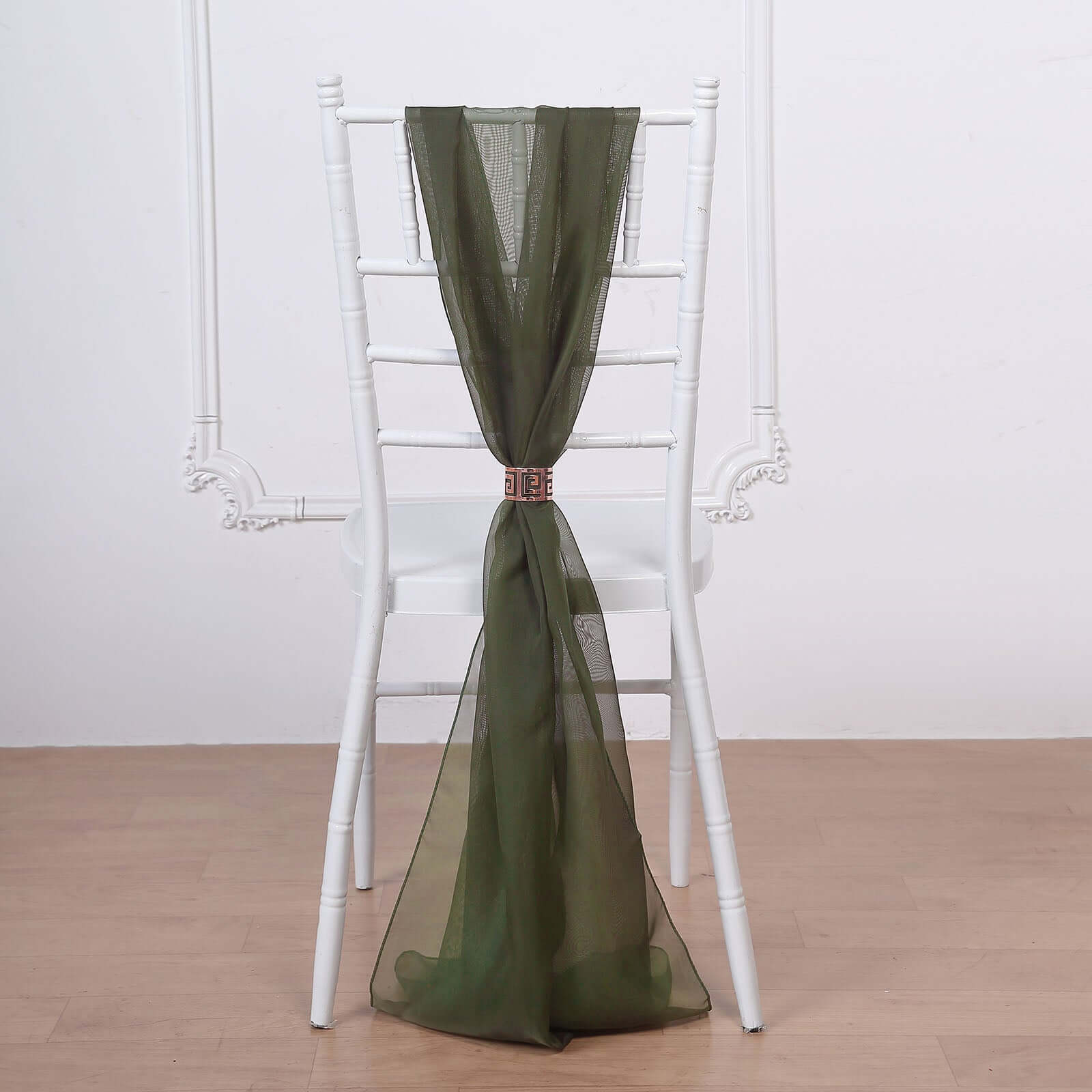 5 Pack Premium Chiffon Chair Sashes Olive Green - Soft & Lightweight Designer Chair Bows 22x78