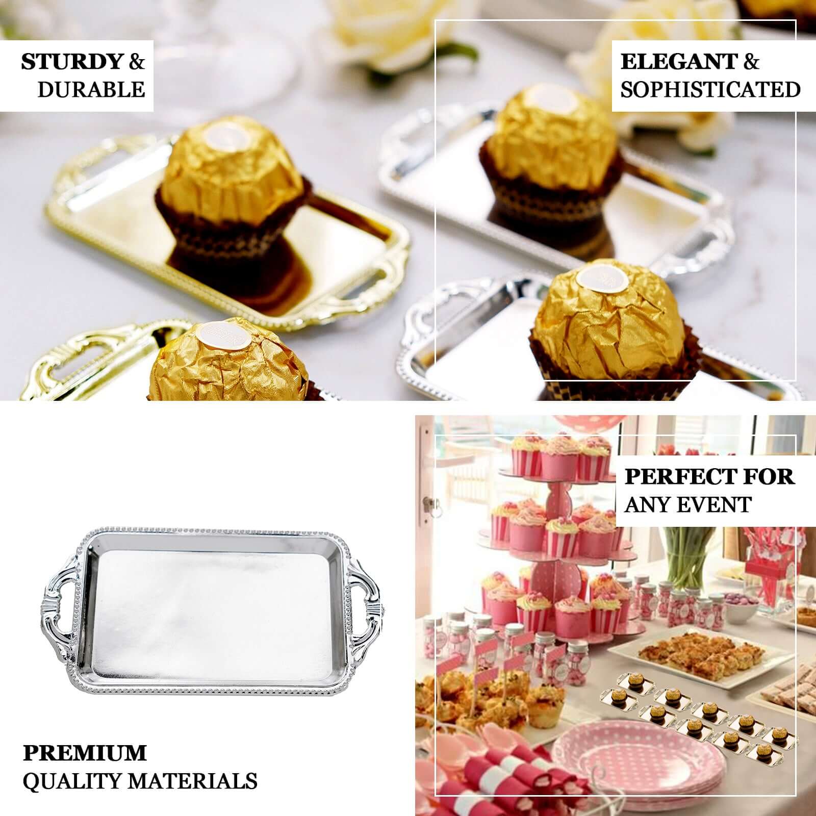 12-Pack Display Trays Party Favor Rectangular Design Gold - Mini Serving Platters for Candy and Desserts 4