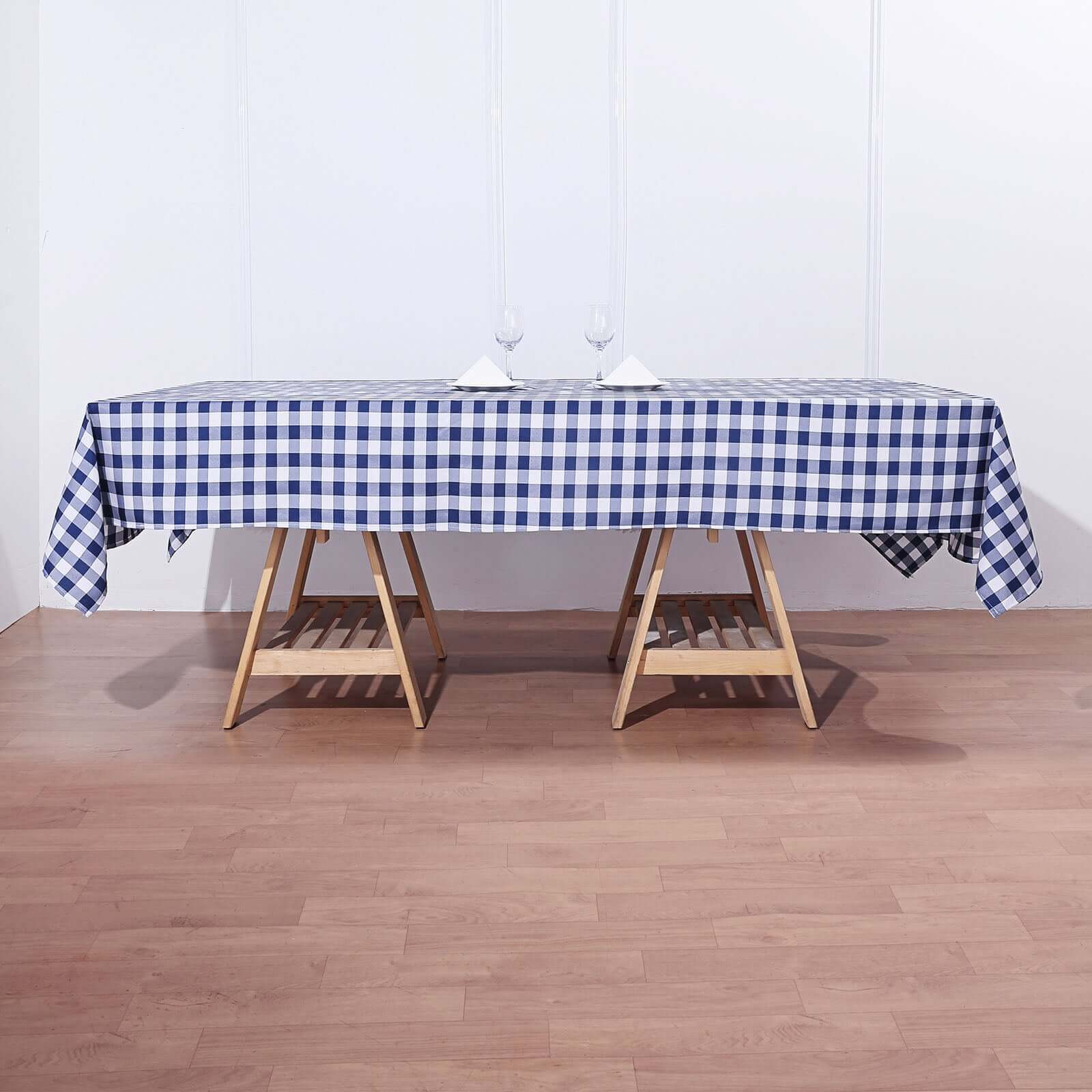 Polyester 60x102 Rectangle Tablecloth White/Navy Blue - Checkered Buffalo Plaid Table Cover