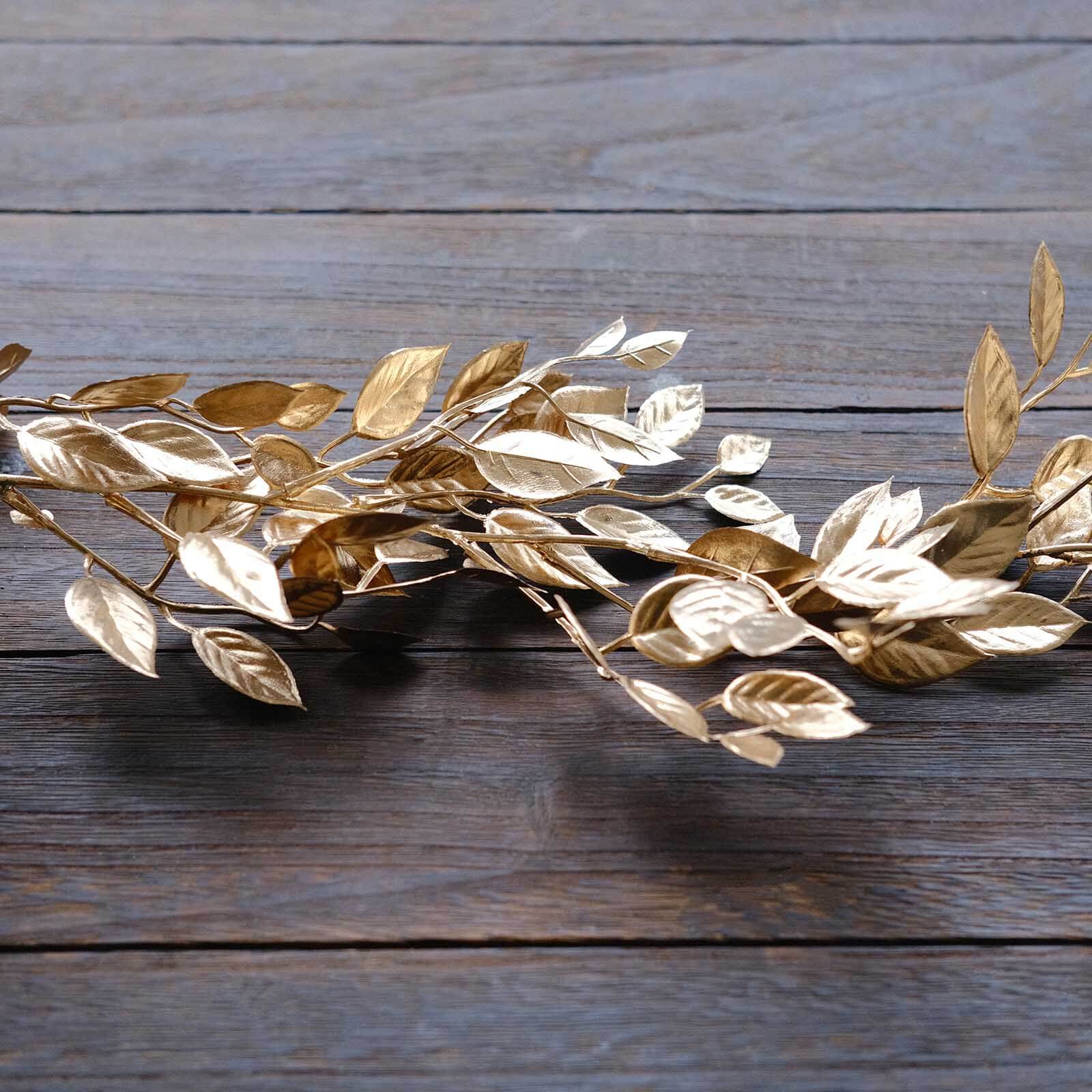 Artificial Magnolia Leaf Table Garland Metallic Gold - Decorative DIY Craft Hanging Vine Wreath 6ft