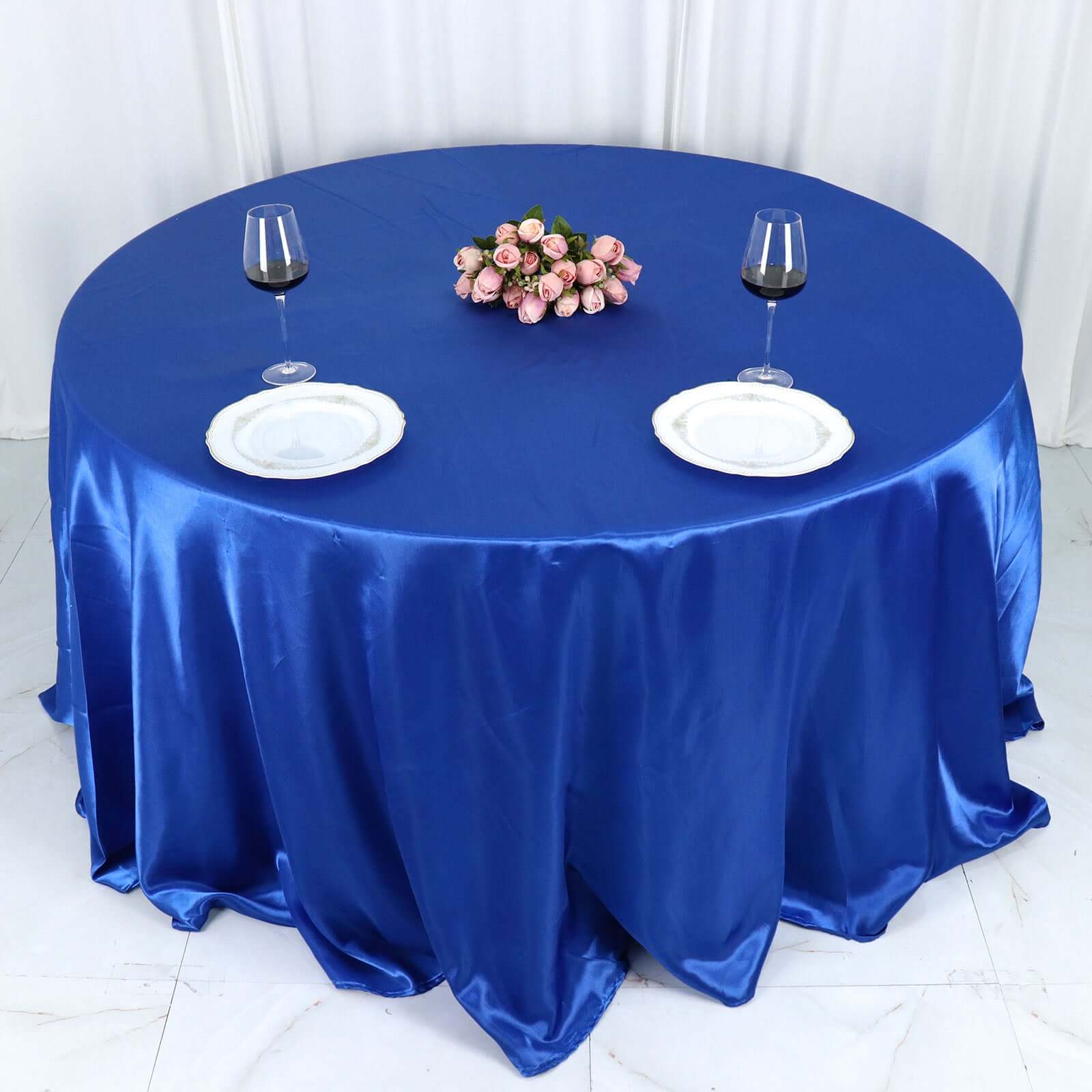 Satin 132 Round Tablecloth Royal Blue - Stylish Seamless Table Cover