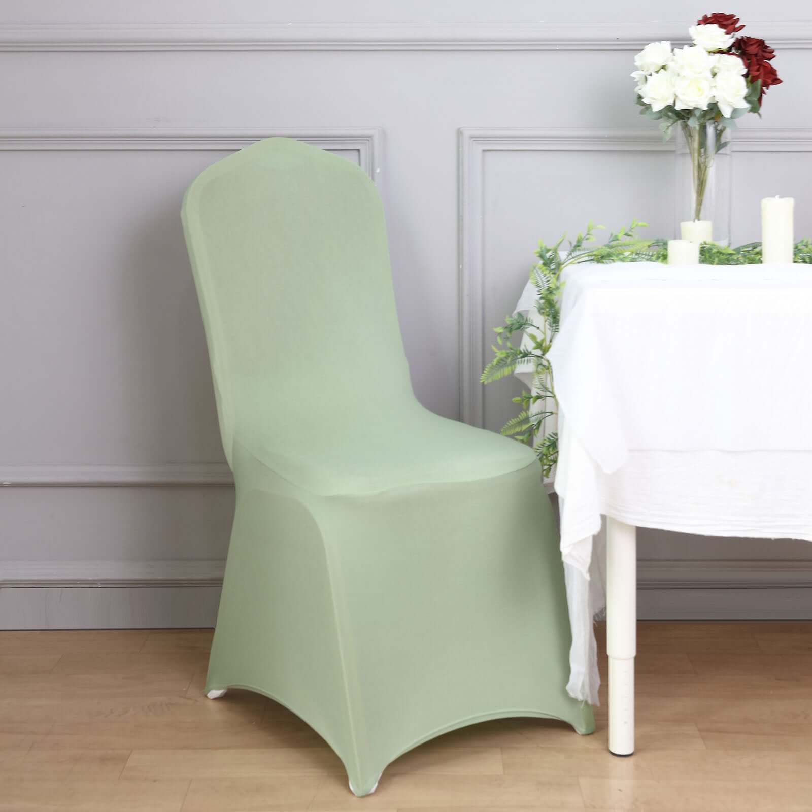 Spandex Chair Cover for Banquet Chairs Sage Green - Stretch 160GSM Fabric with Slip-On Slipcover