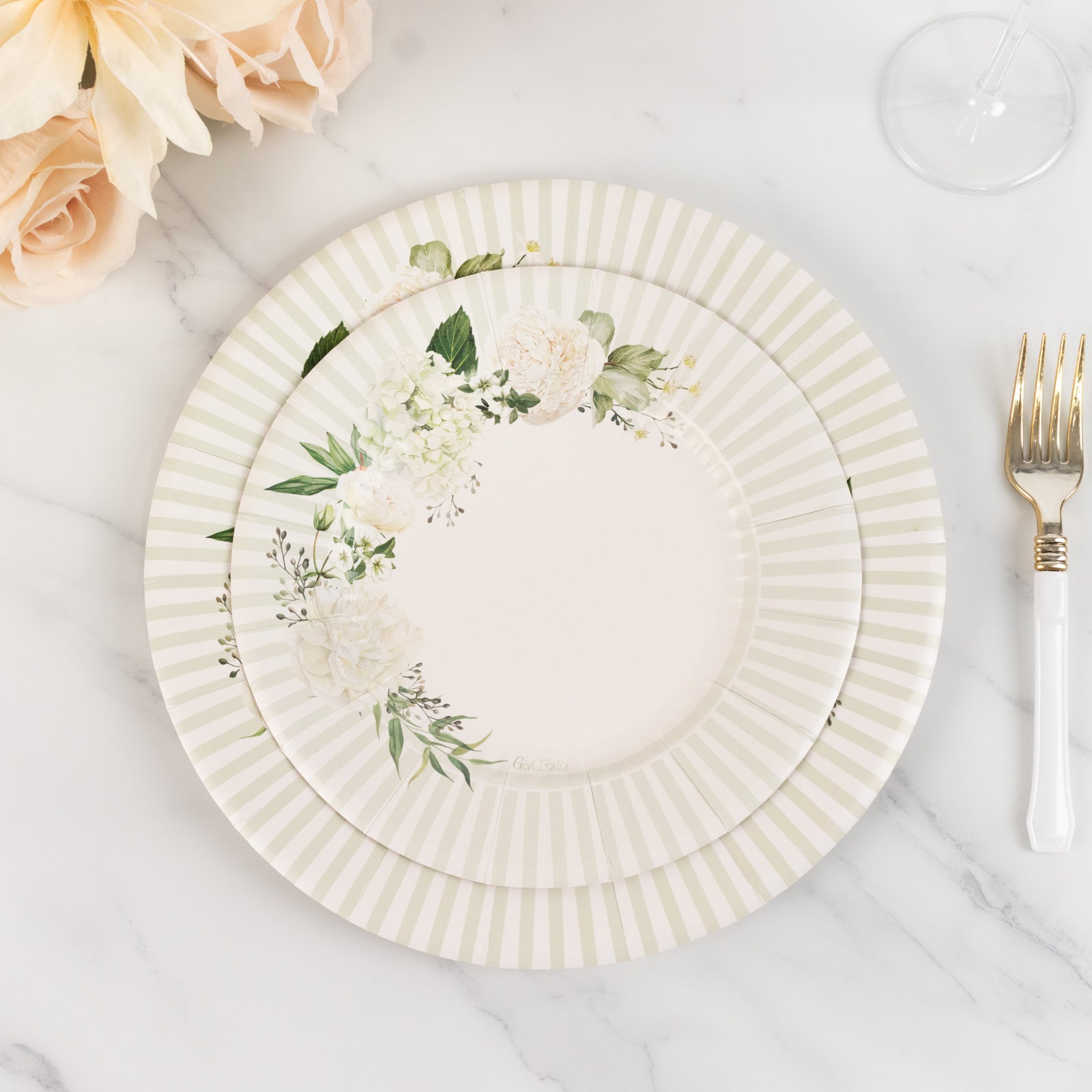 25-Pack Paper 8 Round Dessert Plates in White with Sage Green Floral Print & Lined Rim - Disposable Appetizer Salad Party Plates for Garden Celebrations & Springtime Gatherings