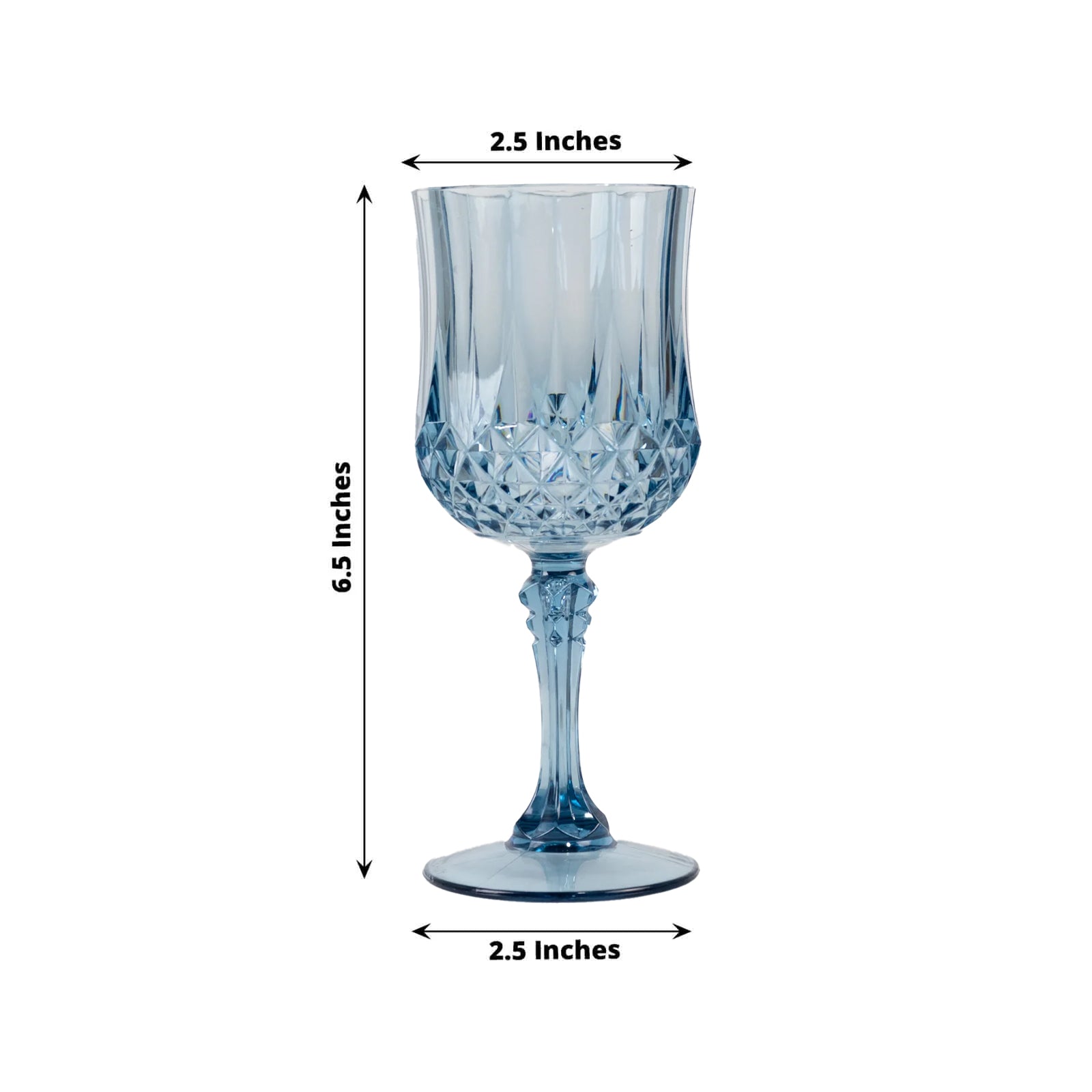 6-Pack Plastic Cocktail Goblets Dusty Blue Transparent Crystal Cut - Shatterproof Drinkware 8oz