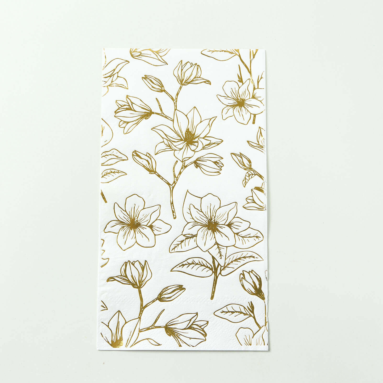 50-Pack Paper Dinner Napkins White with Gold Magnolia Flowers Print 2-Ply - Disposable Soft Napkins for Parties