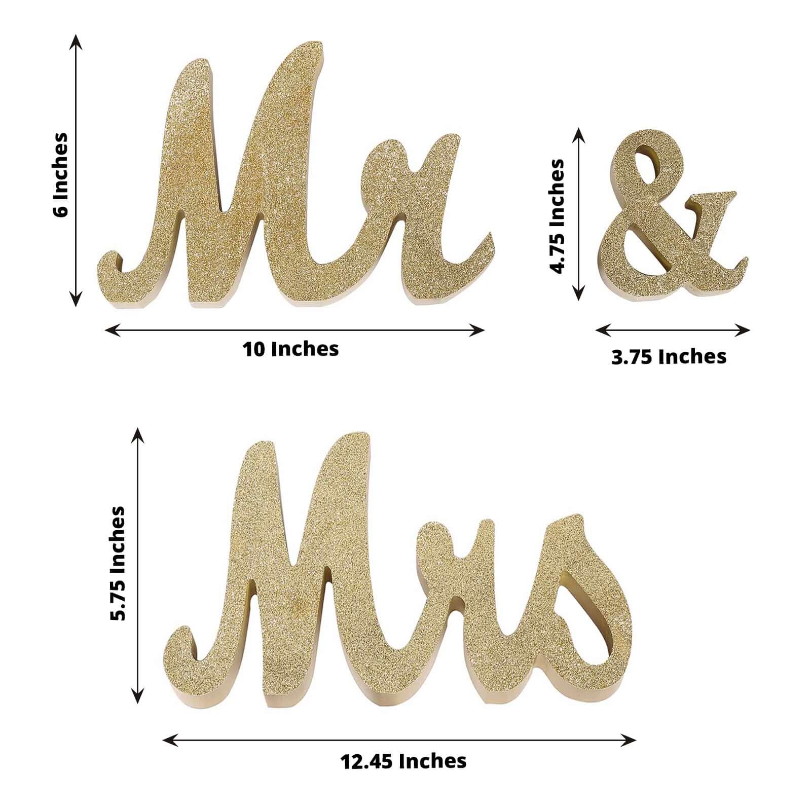 Wooden Mr & Mrs Freestanding Letters Gold Glittered - Rustic Glam Wedding Table Display Signs