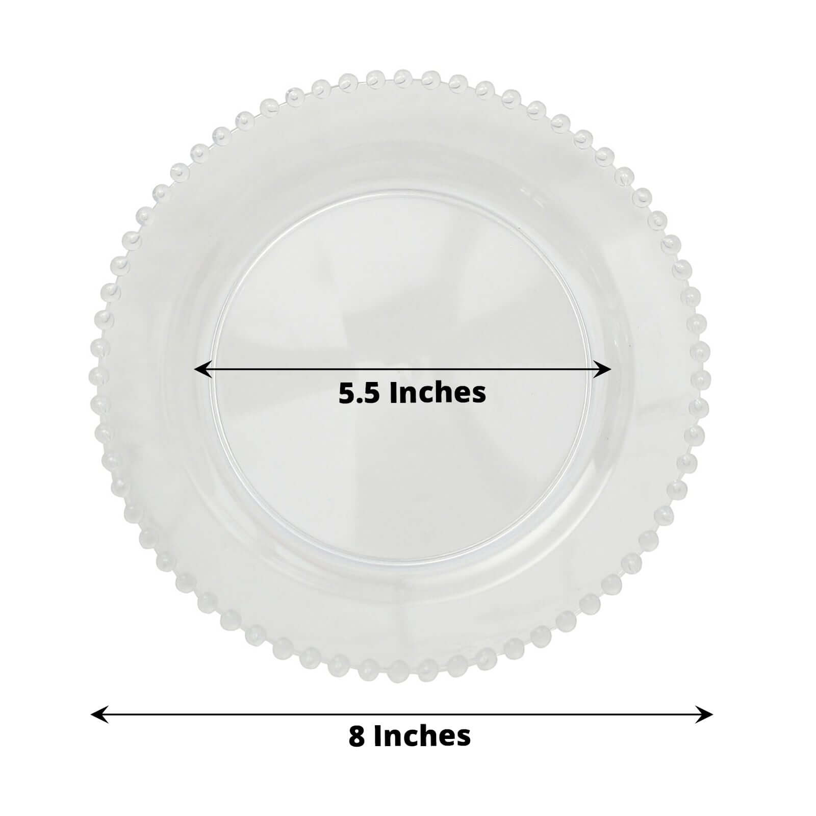 10-Pack Plastic 8 Round Appetizer Dessert Plates in Clear with Beaded Rim - Disposable Salad Plates