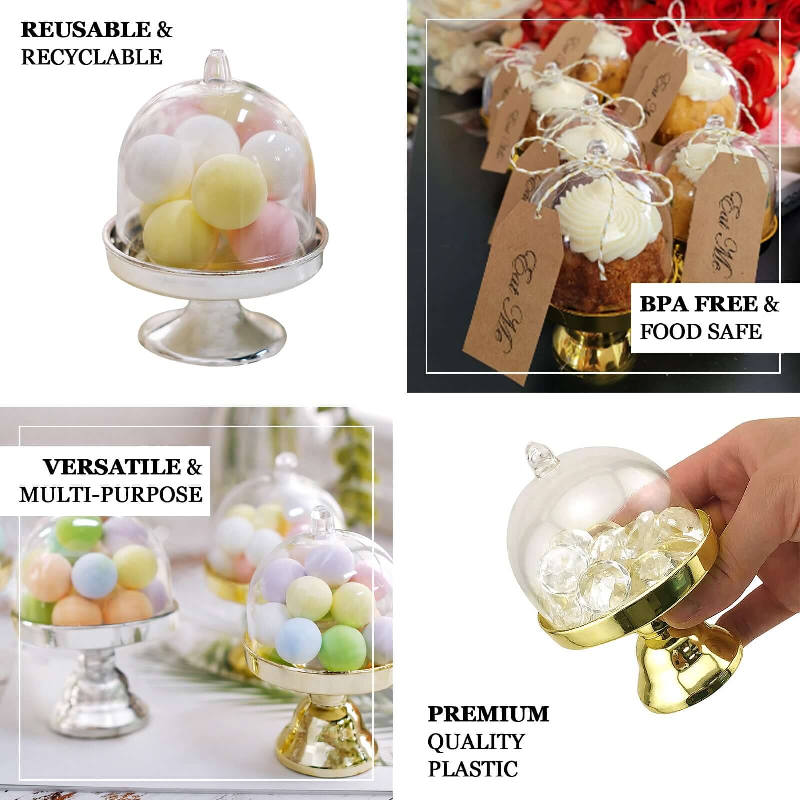 12-Pack Fillable Mini Pedestal Candy Container Clear/Silver - Stylish Candy Treat Favor Containers with Dome Lid 3