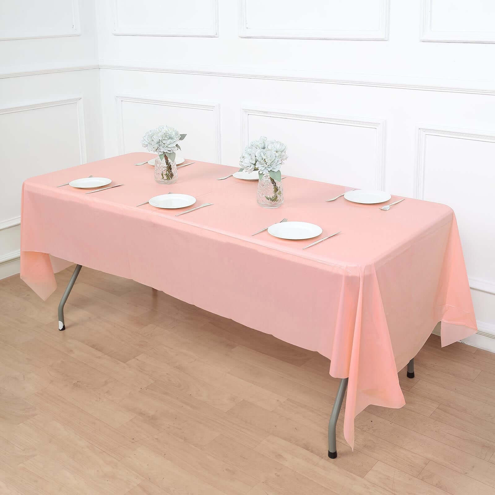 5-Pack Plastic Table Covers Blush Rectangle - Reliable PVC Disposable Covers for Gatherings 54x108