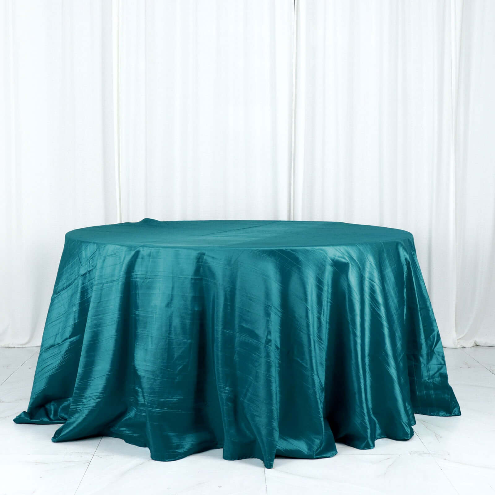 Taffeta 132 Round Tablecloth Peacock Teal - Seamless Accordion Crinkle Table Cover