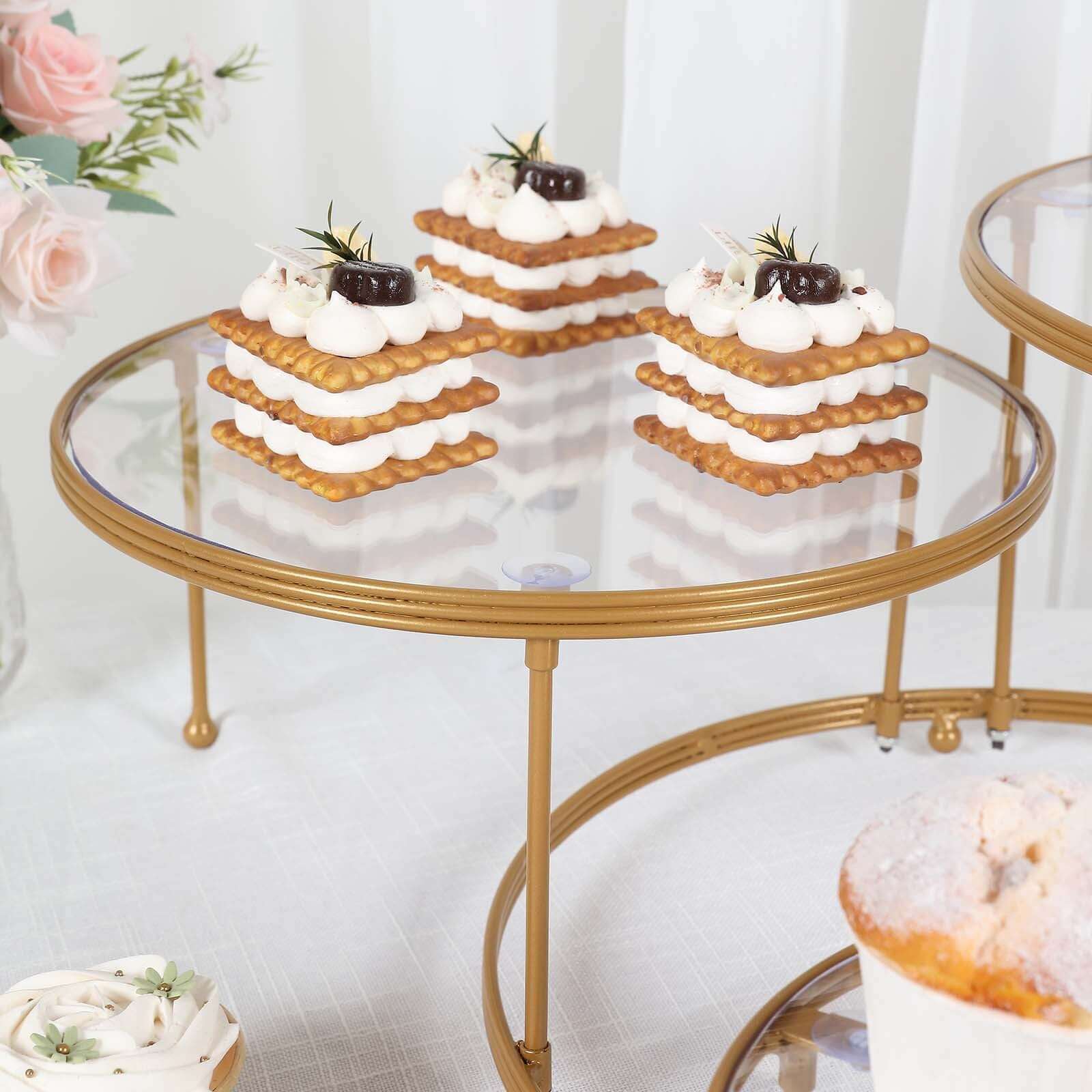 3-Tier Metal Cupcake Stand with Clear Round Acrylic Plates Gold - Dessert Cake Display Holder 23