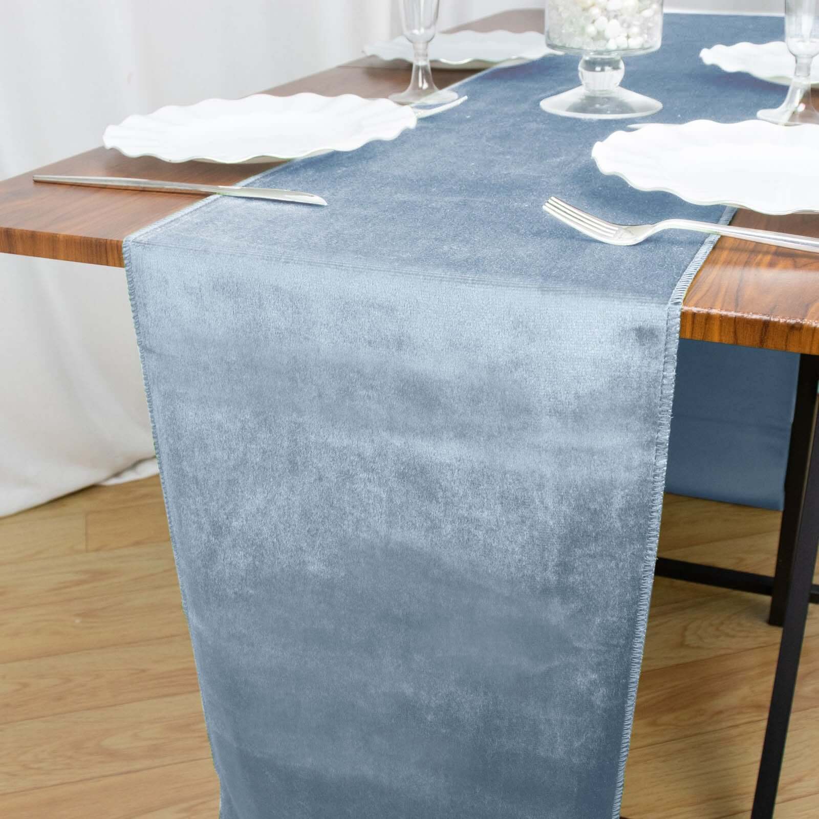 Premium Velvet 12x108 Table Runner Dusty Blue - Sheen Finish Reusable Table Decor