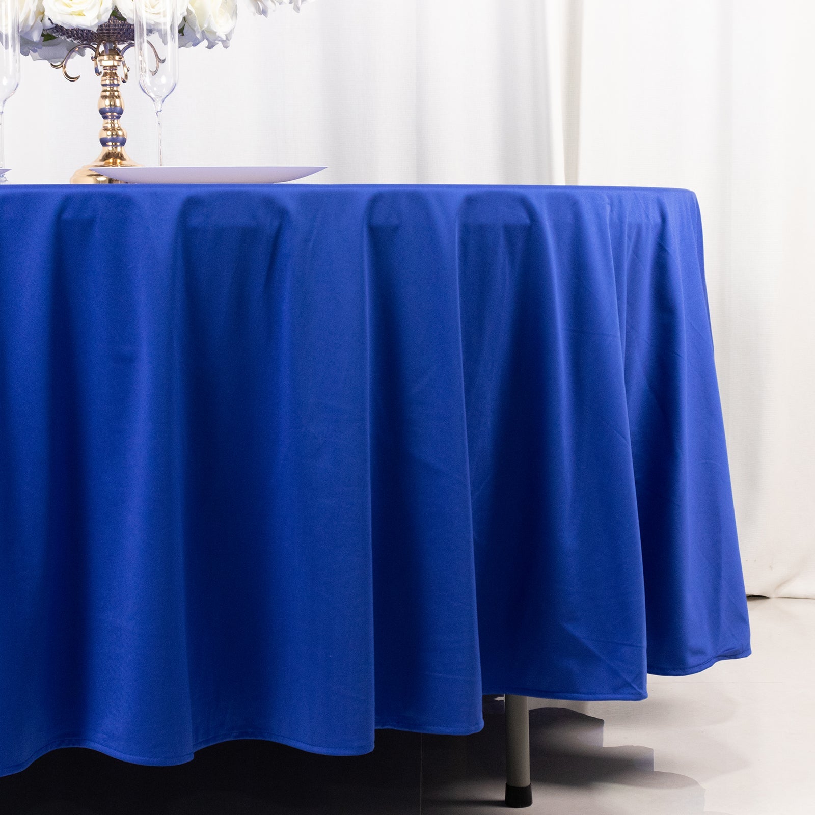 Premium Scuba Round 108 Tablecloth Royal Blue - Wrinkle Free & Stain Resistant Table Cover