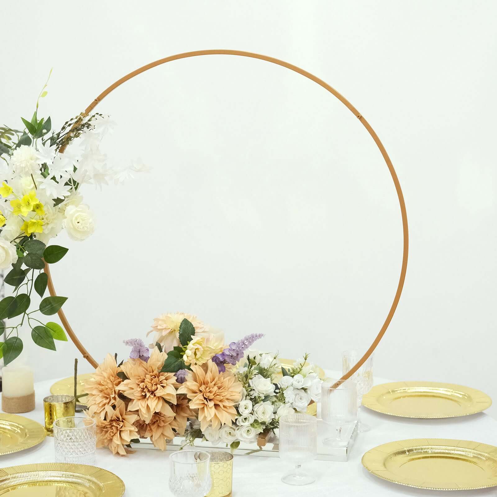 32 Gold Metal Round Hoop Wedding Centerpiece, Self Standing Table Floral Wreath Frame